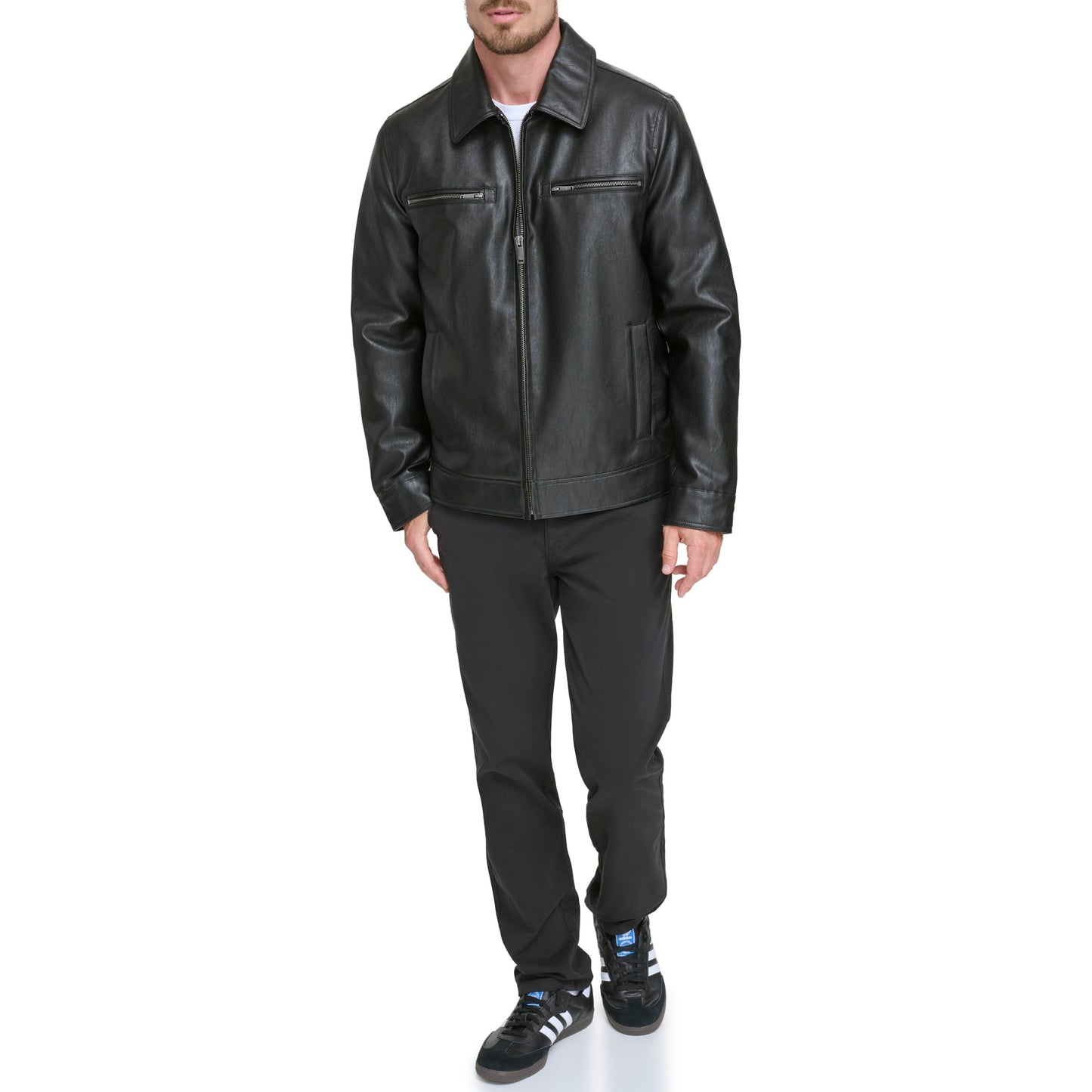 Dockers Men's James Faux Leather Jacket, Modern Black Zip, X-Large