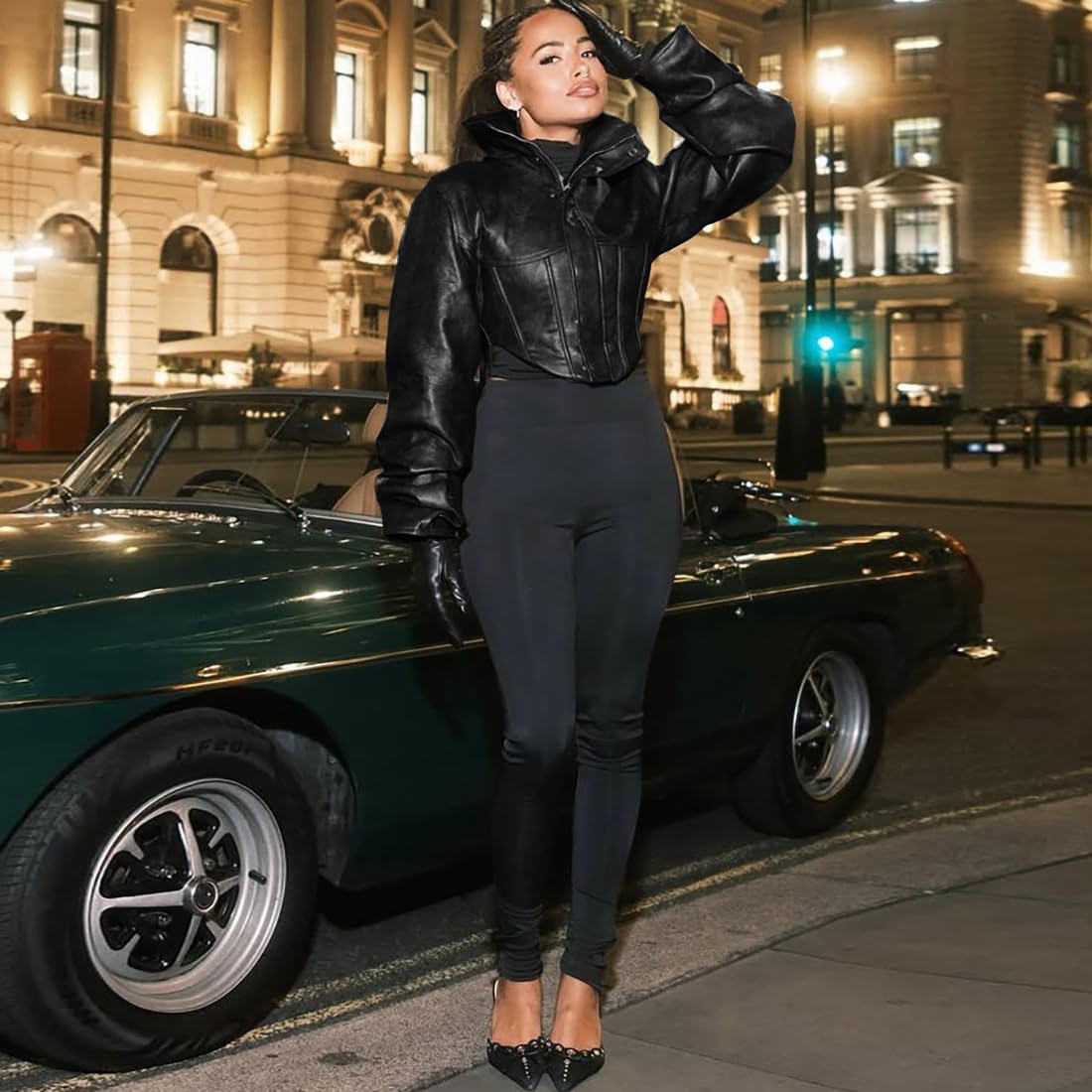 YOUFE Women Faux Leather Jacket Retro Zip Up Motorcycle Long Sleeve Crop Bomber Jacket Y2K Irregular Leather Coat Streetwear