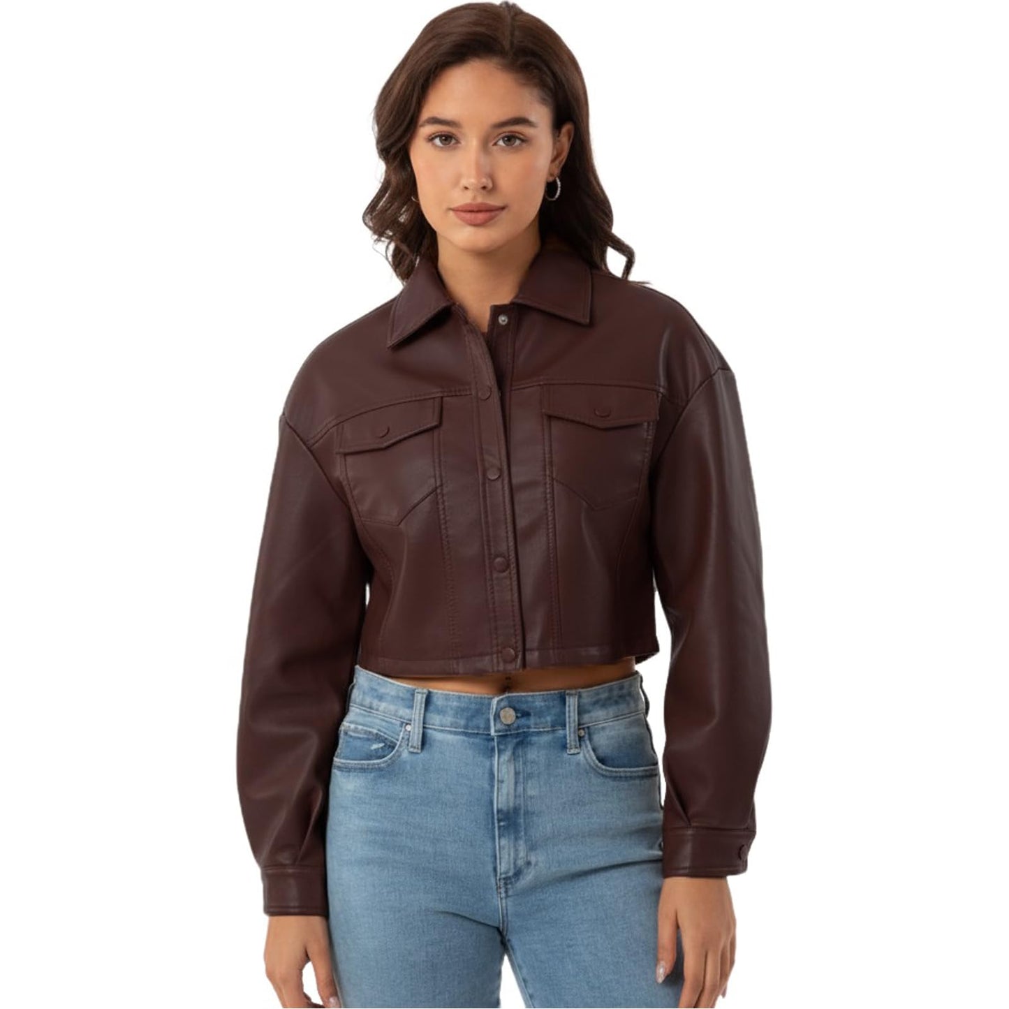 CHIGUO Women Faux Leather Cropped Jacket Trendy Moto Biker Short Jacket Fashion PU Coat Party Jacket