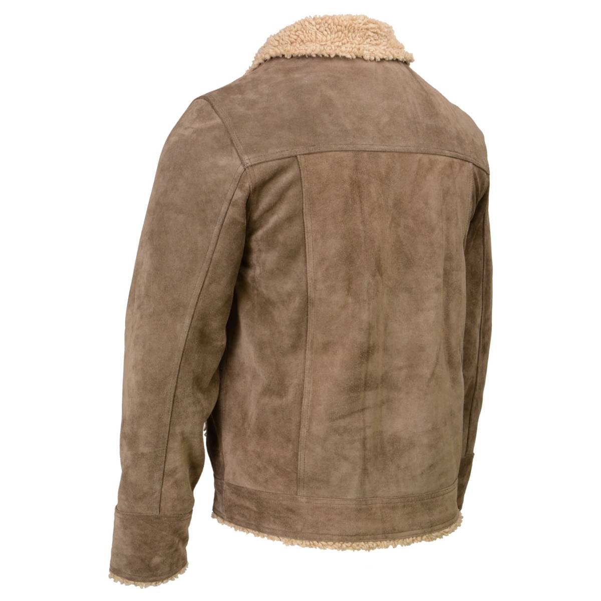 Milwaukee Leather Vintage SFM1811 Men's Classic Taupe Suede Leather Fashion Coat Jacket w/Plush Sherpa Inside Lining - Large
