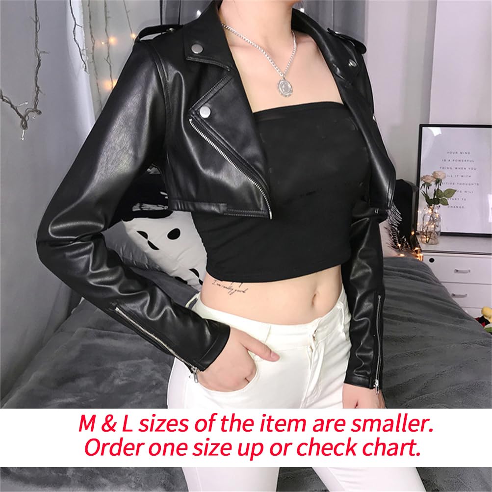 HeiBai Xiong Cropped Leather Jacket Goth Moto Half Jackets For Women Short Crop Top Emo Alt Y2K Steampunk