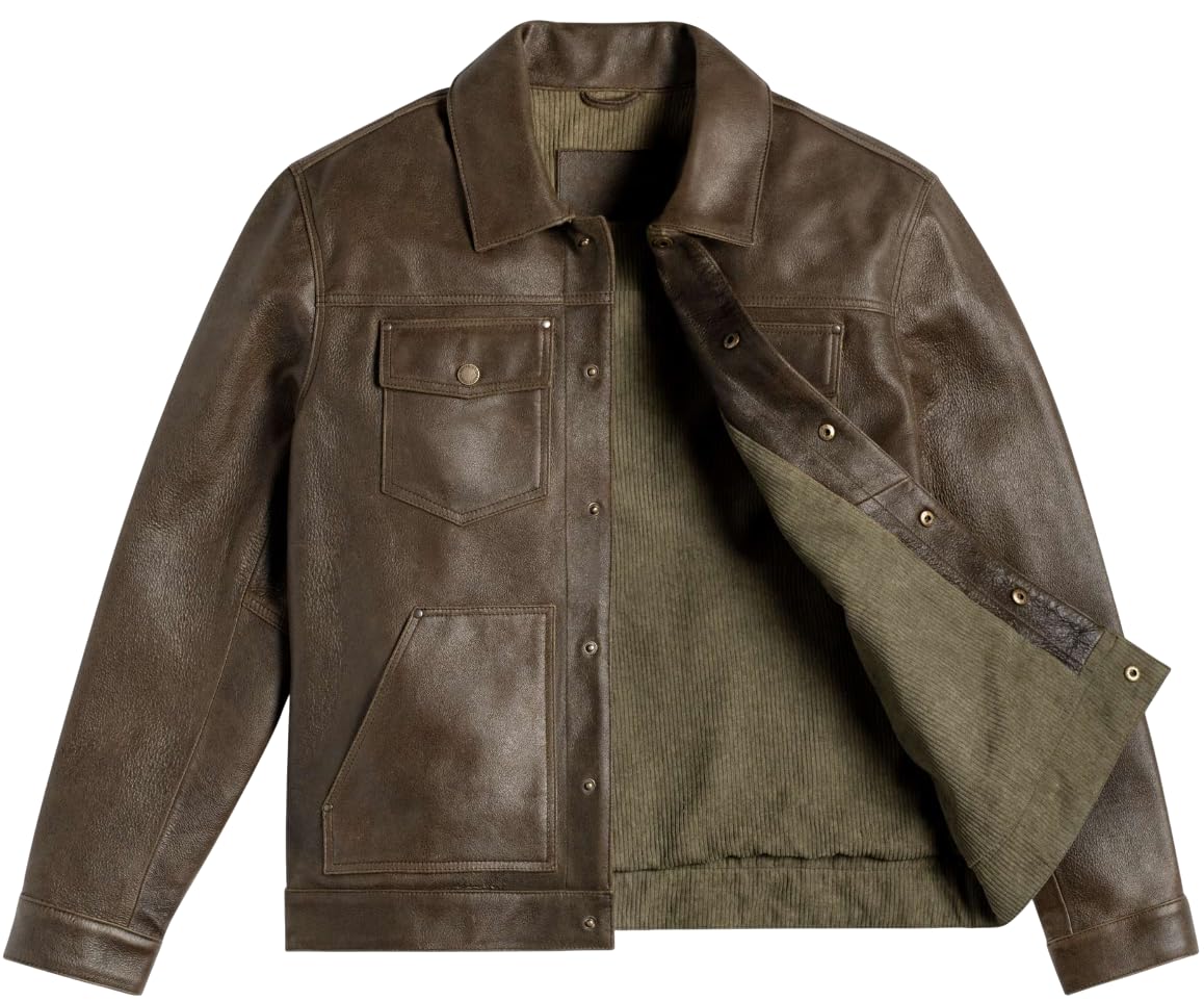 Men's Premium Trucker Leather Jacket| Cowboy Style Real Leather Trucker Jacket