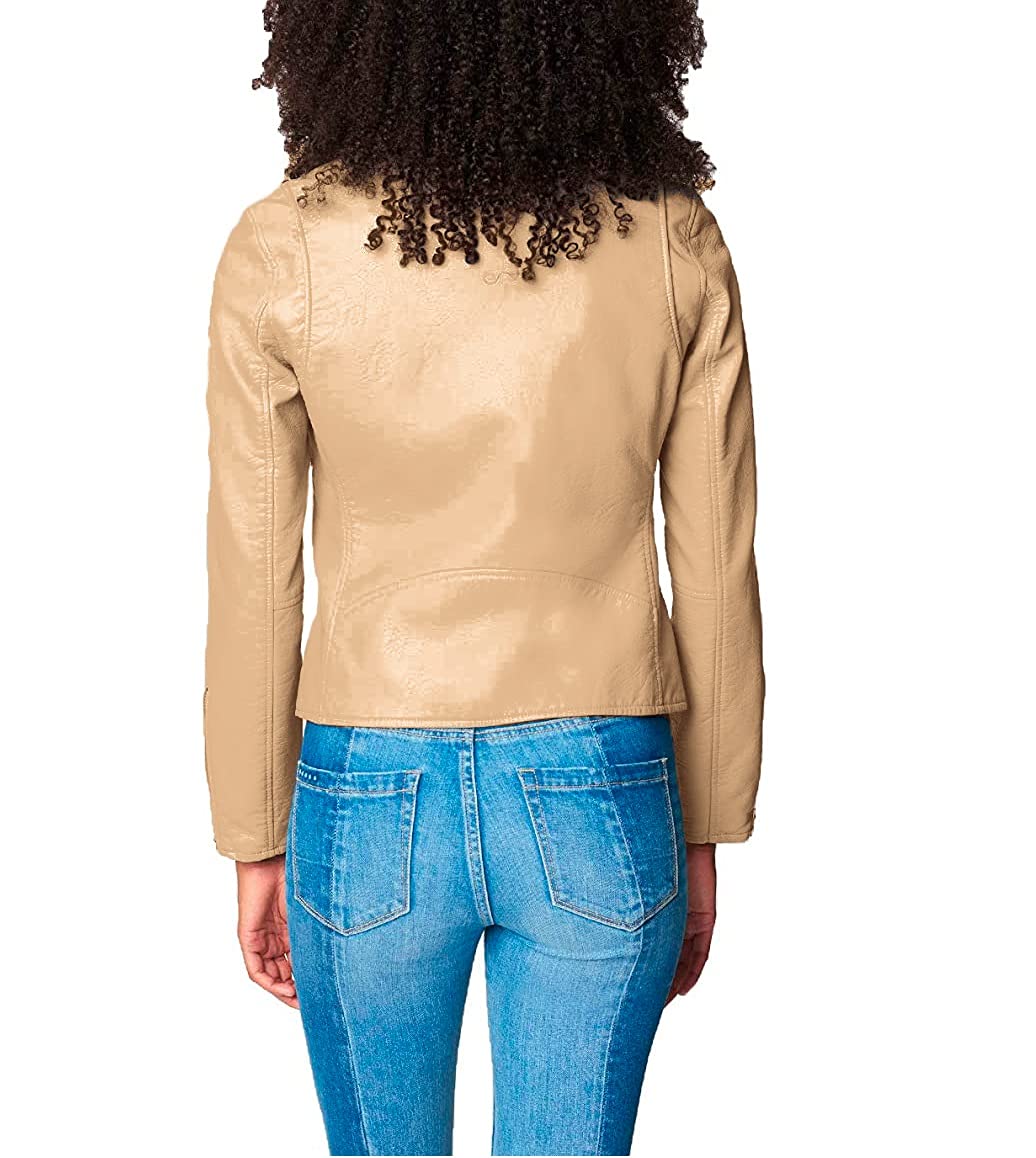 [BLANKNYC] womens Vegan Leather Moto Jacket, Natural Light, Small US