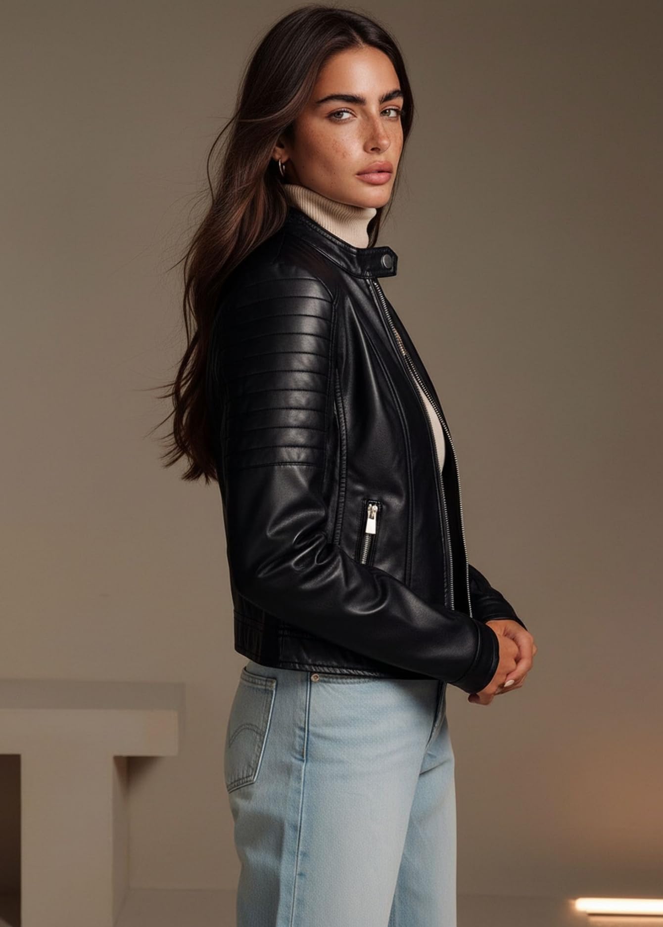 Pallivare Womens Faux Leather Motorcycle Stand Collar Jacket