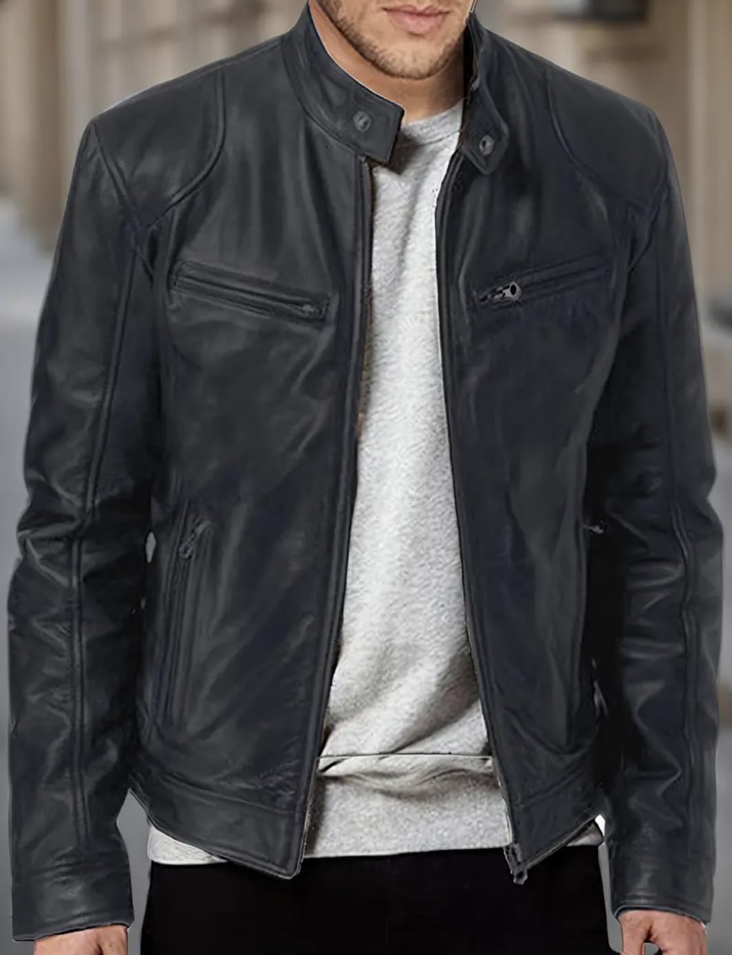 Elyora Men’s Leather Jacket Classic Biker Style Motorcycle Coat Fit Fashion Outerwear for Casual, Travel & Work Lightweight Fall & Winter Jackets for Men (US, Alpha, Large, Regular, Regular, Black)