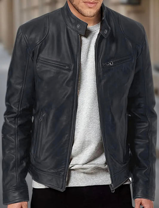 Elyora Men’s Leather Jacket Classic Biker Style Motorcycle Coat Fit Fashion Outerwear for Casual, Travel & Work Lightweight Fall & Winter Jackets for Men (US, Alpha, Large, Regular, Regular, Black)