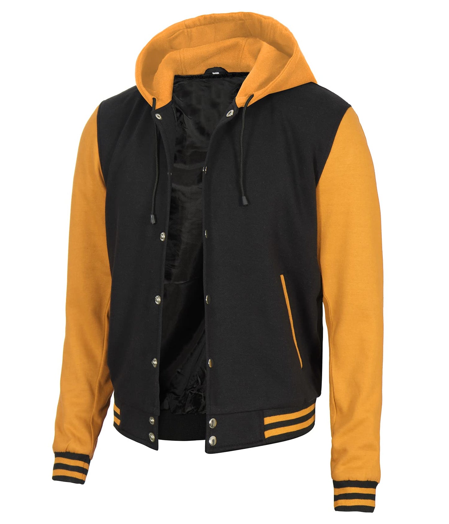 Decrum Hooded Varsity Jacket Men - Mens Bomber Jackets Lightweight | [40071083] Yellow Sleve, M