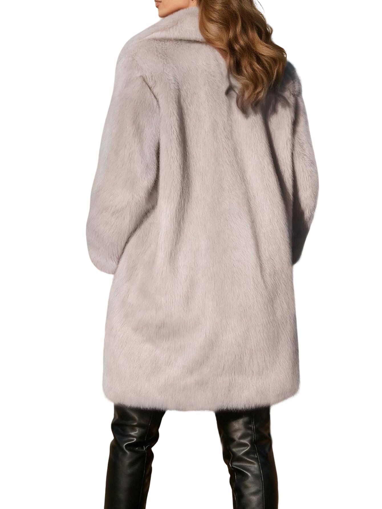 Gudasuo Faux Fur Jacket Women Zip Up Cropped Fur Coats Long Sleeve Open Front Jackets Outwear(0065 KH XL)