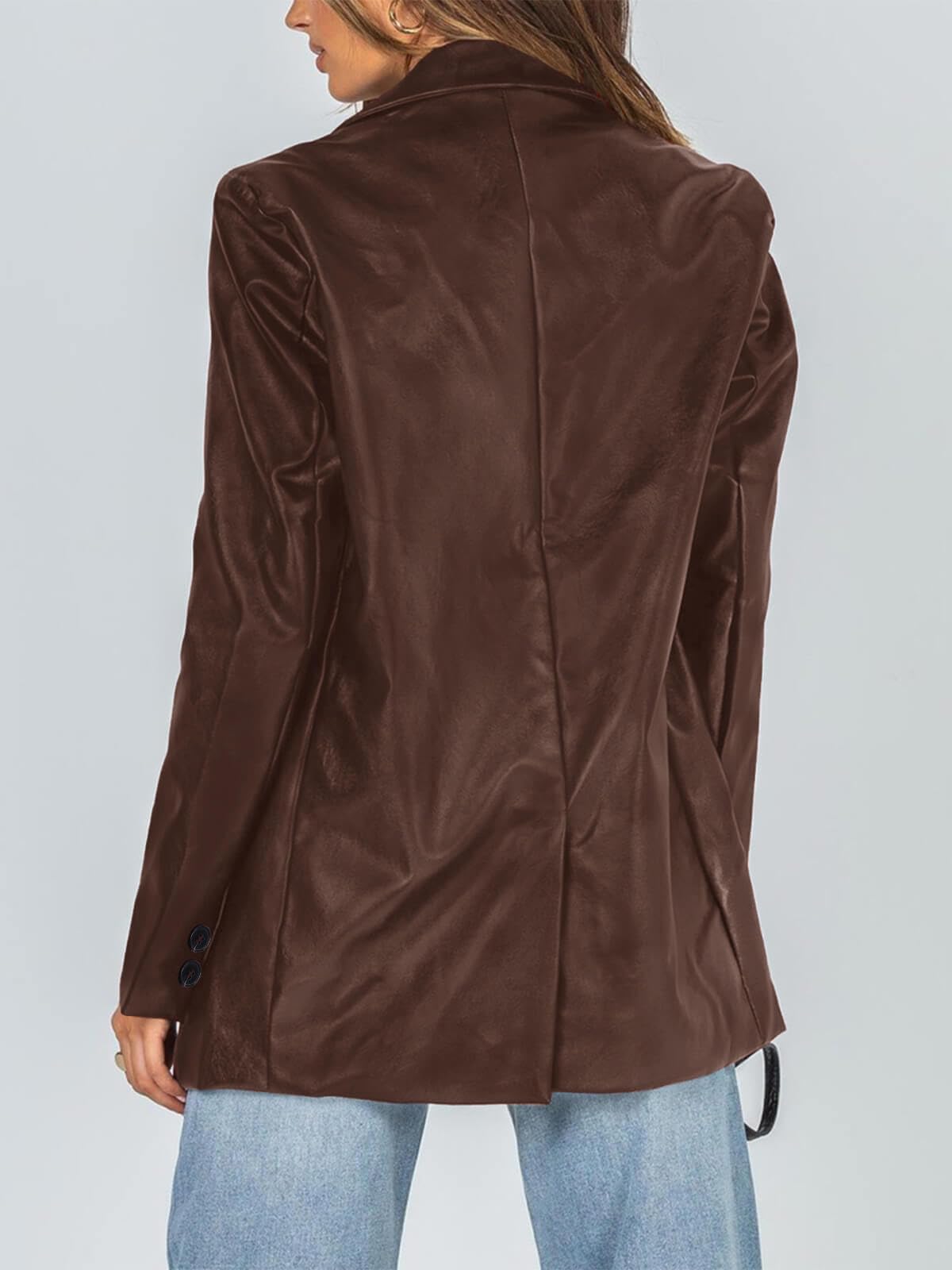 Pepochic Womens Oversized Leather Jacket Long Sleeve Faux Leather Blazer Lapel Button Down Leather Shacket Coat with Pockets
