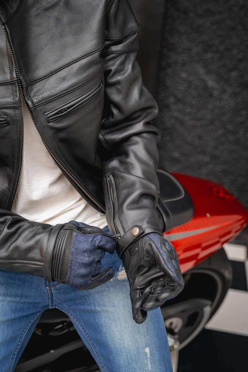 Vance Leather's Men's Premium Leather Motorcycle Racer Jacket with Vents Reflective Piping and CCW Pockets (XL)