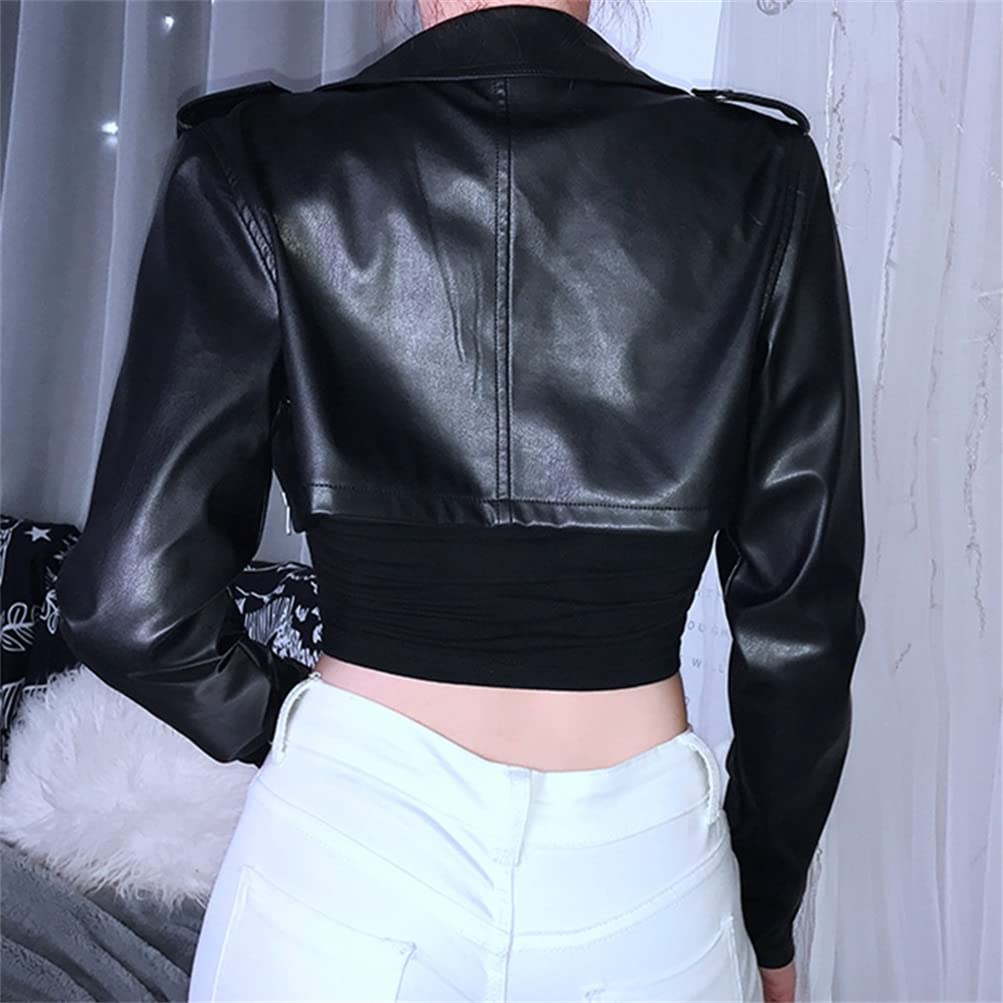 HeiBai Xiong Cropped Leather Jacket Goth Moto Half Jackets For Women Short Crop Top Emo Alt Y2K Steampunk