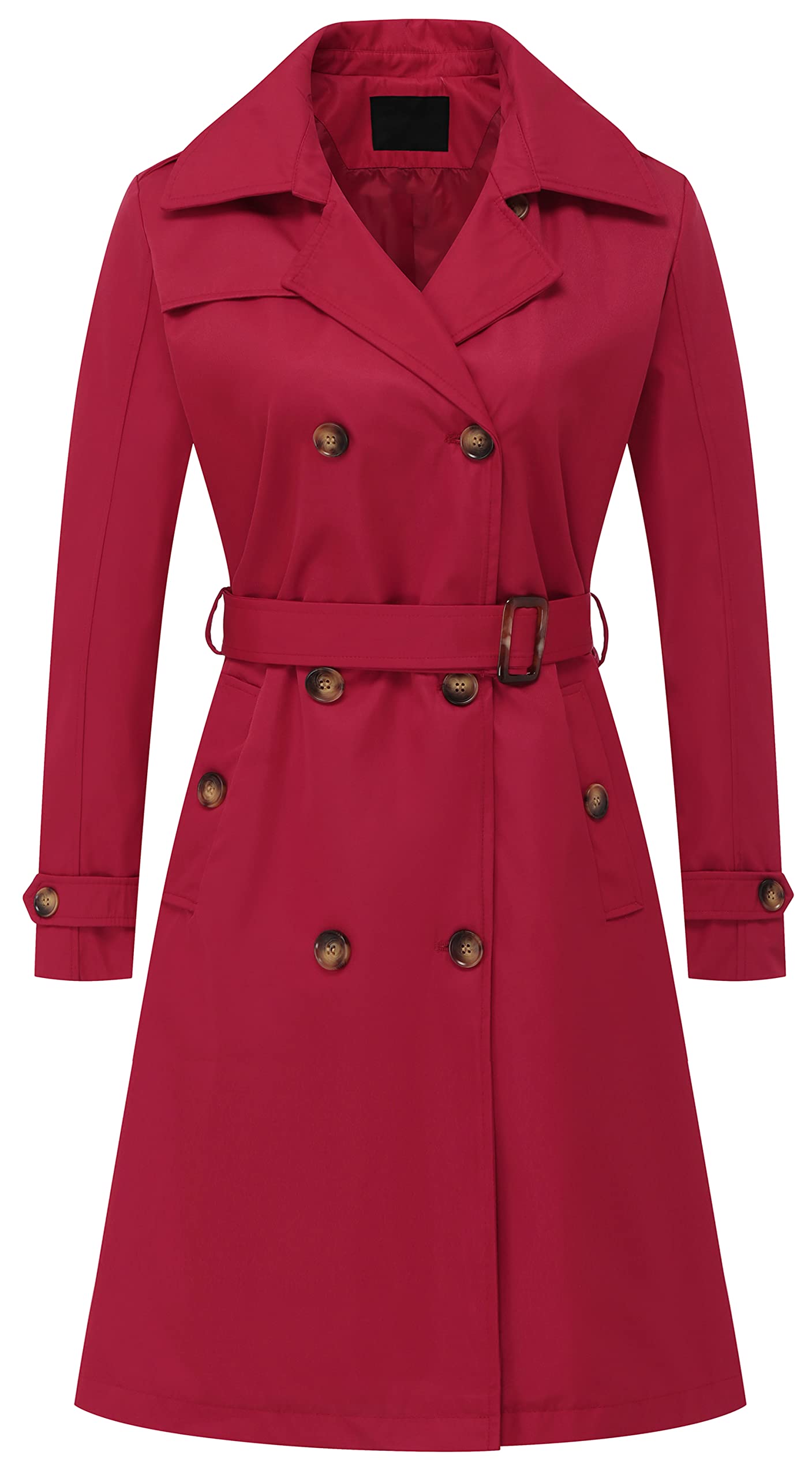 Chrisuno Mid Length Double Breasted Coat Women Lined Trench Coats for Waterproof Hooded Red M