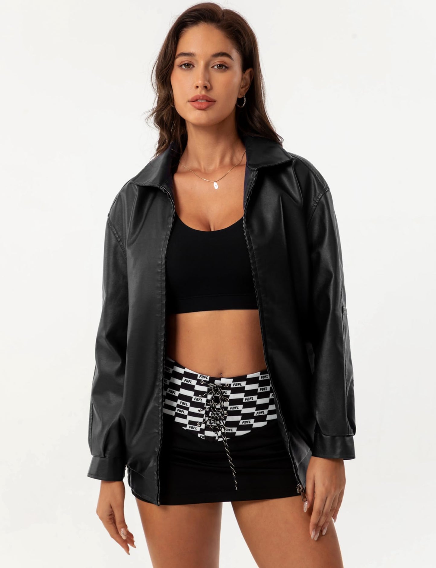 APRROOT Black Leather Jacket Women Oversized Faux Suede Motorcycle Bomber Leather Jackets 2025 Fall Fashion Outfits Winter Clothes Black M