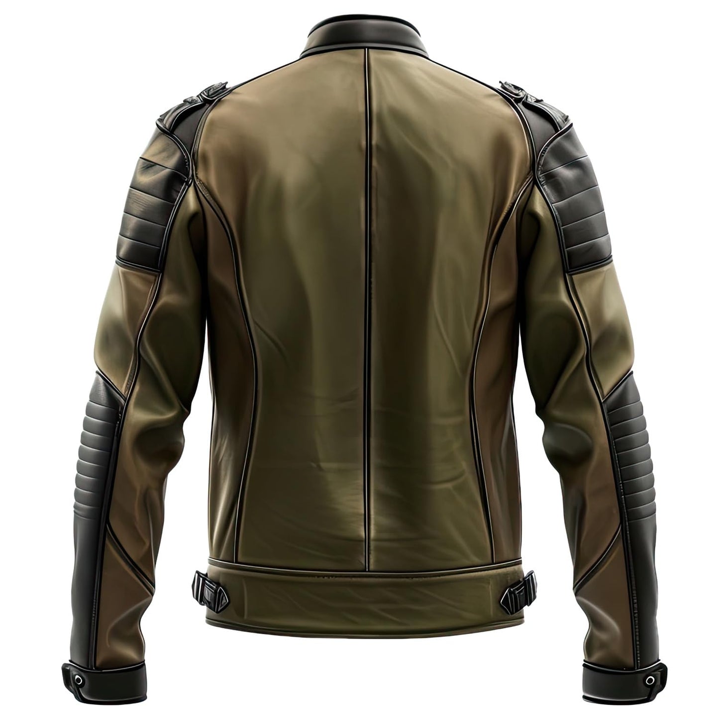 Leather Enchantment Co Men’s Olive Green & Black Sheepskin Biker Jacket – Stand Collar, Multi-Zipper Pockets, Sleek Moto Racing Style (US, Alpha, 3X-Large, Regular, Regular, Olive Green & Black)