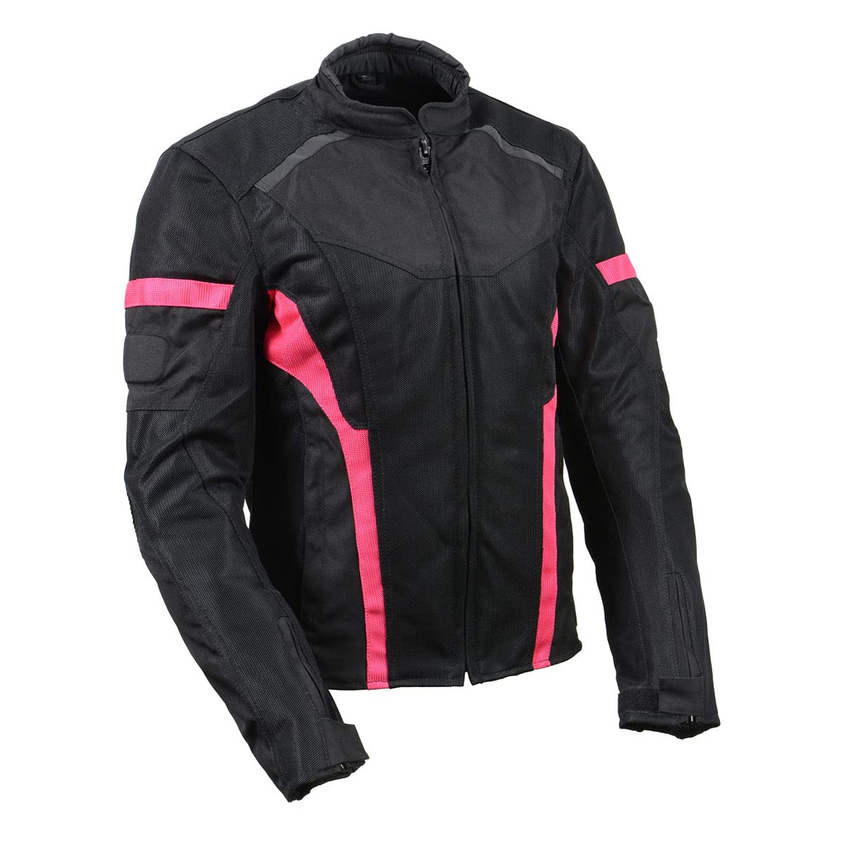 Milwaukee Leather MPL2794 Black and Pink Mesh/Textile Armored Motorcycle Racer Jacket for Women - All Season Jackets - Medium