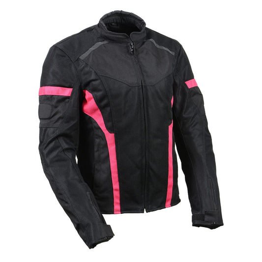 Milwaukee Leather MPL2794 Black and Pink Mesh/Textile Armored Motorcycle Racer Jacket for Women - All Season Jackets - Medium