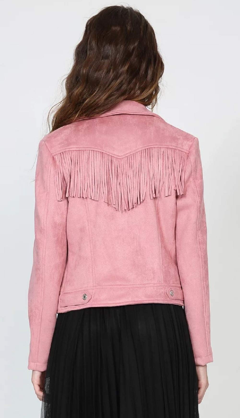 CHARTOU Women's Fall 2023 Fashion Faux Suede Leather Casual Moto Biker Jacket Coats (Small, tassel-pink)