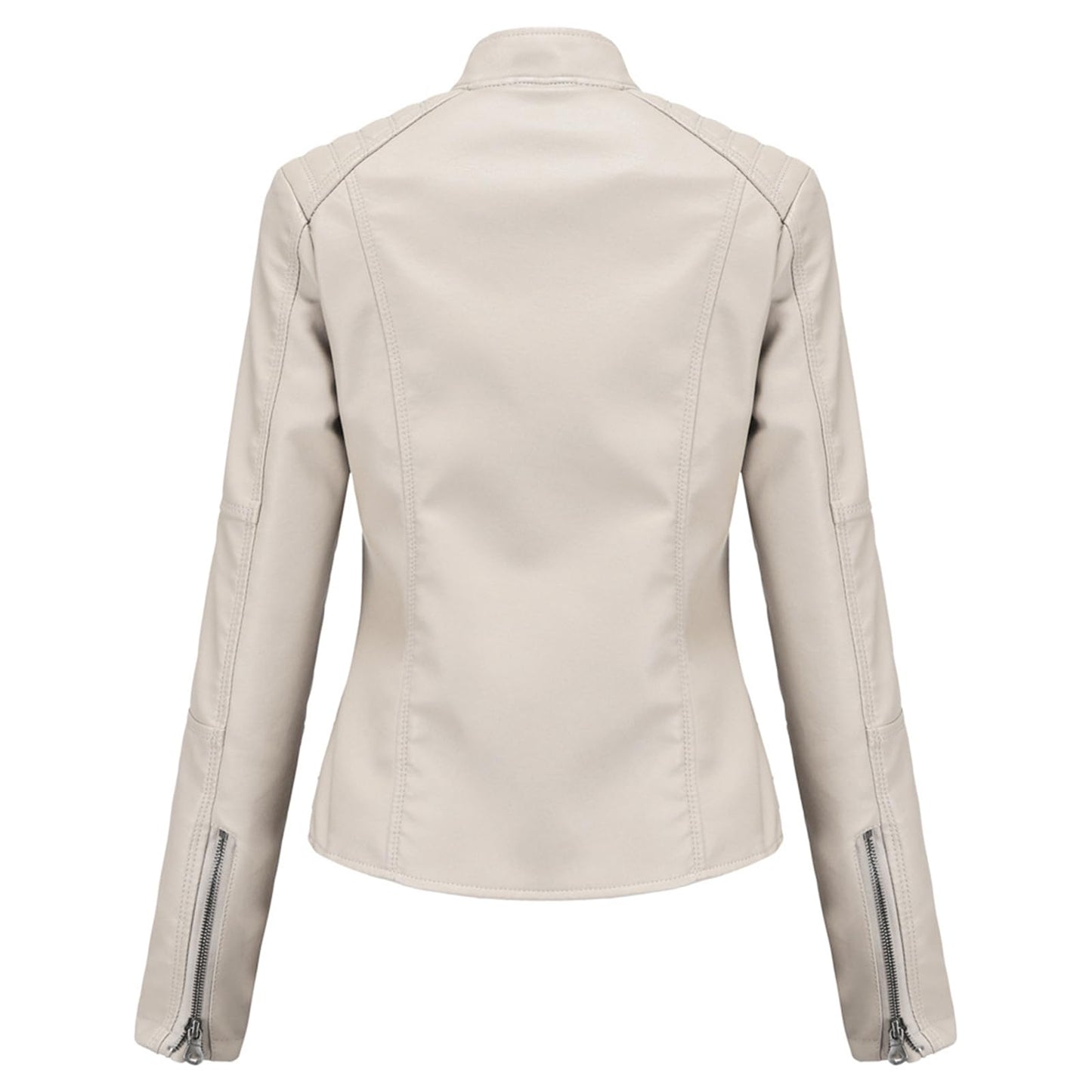 DEAR MODEL Faux Leather Jacket Women Bomber Jacket Women's Belted Motorcycle Jacket,Cream,M