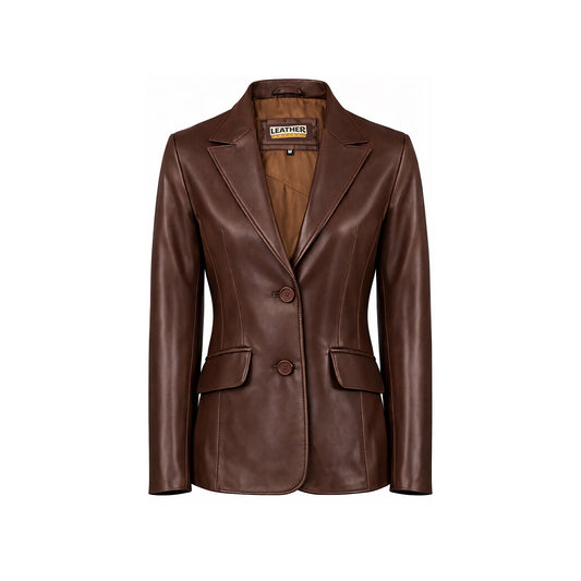 Leather Artist Everyday Leather Blazer Women Genuine Lambskin Leather Jacket Coat (LA-LC-Tan-L)
