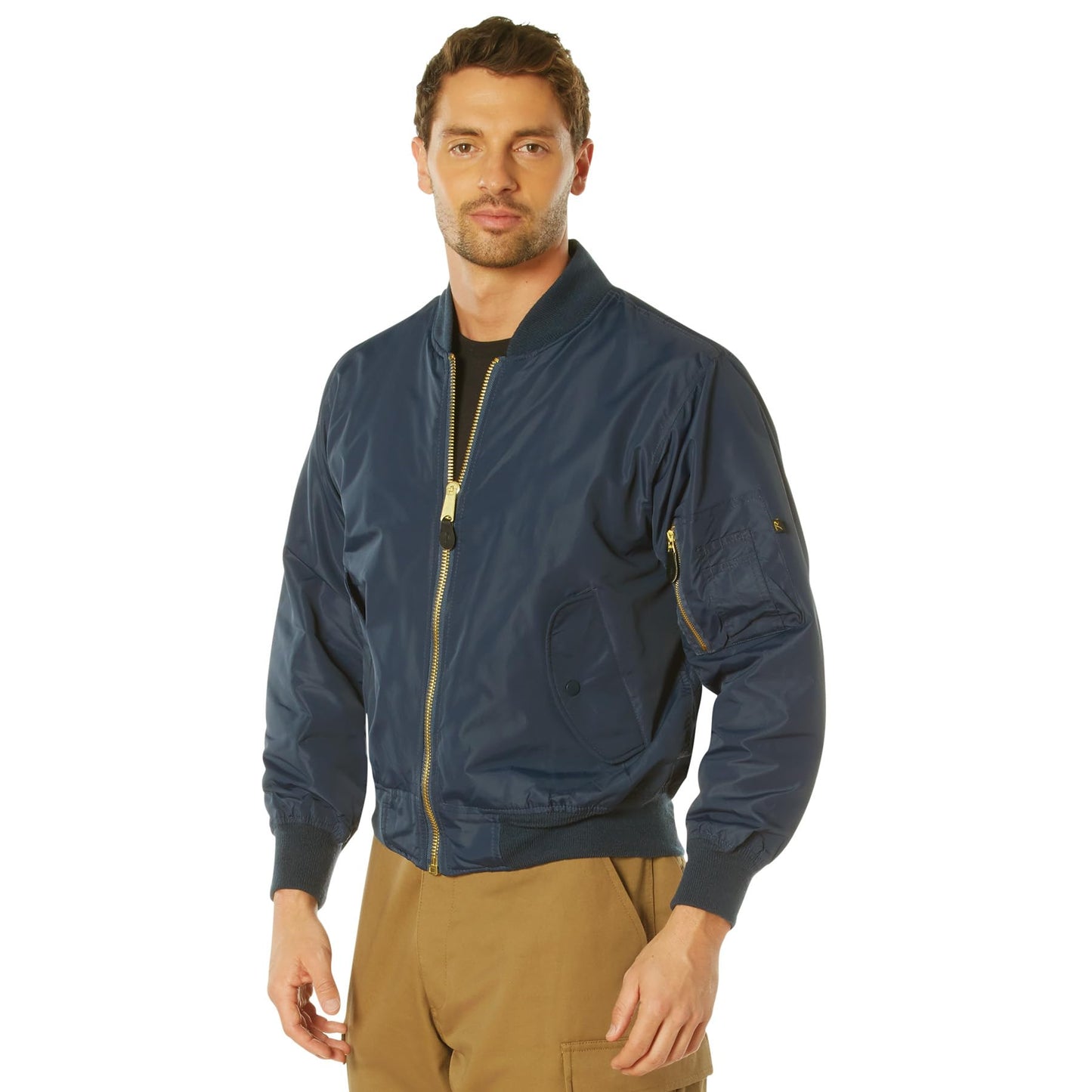 Rothco Lightweight Enhanced Nylon MA-1 Flight Jacket – Bomber Style Spring Fall Coat, Navy Blue, L
