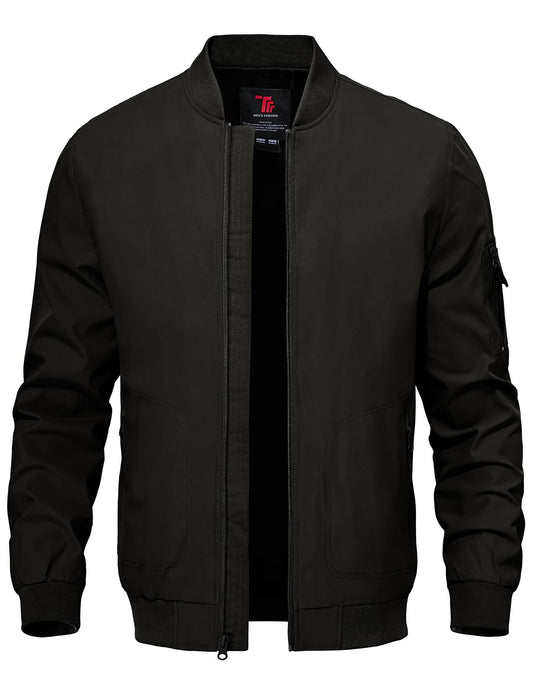 TBMPOY Men's Black Lightweight Bomber Jackets Light Windbreaker Casual Stylish Fall Golf Dress Business Varsity Black XL