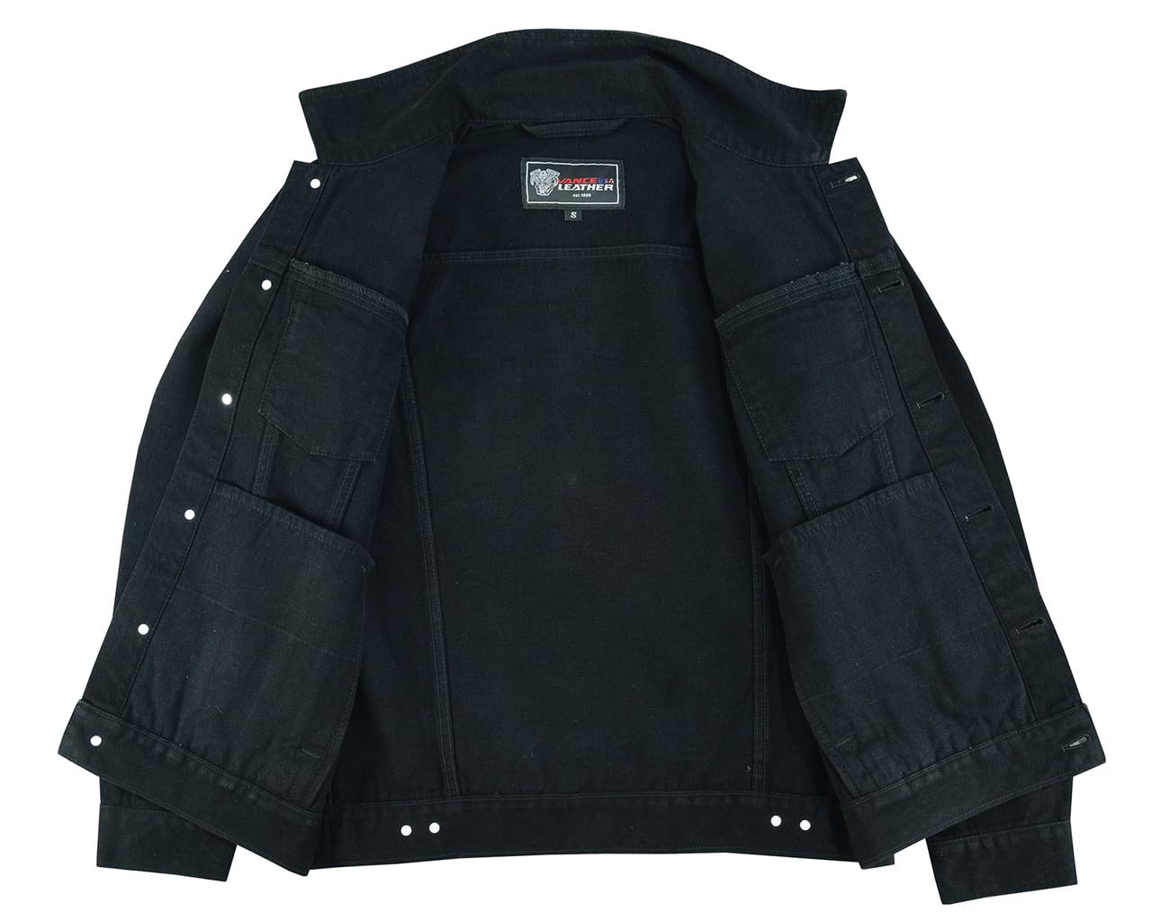 Vance VB510BK Men's Black Heavy Duty Trucker Denim Button Front Motorcycle Jacket (Black, XL)