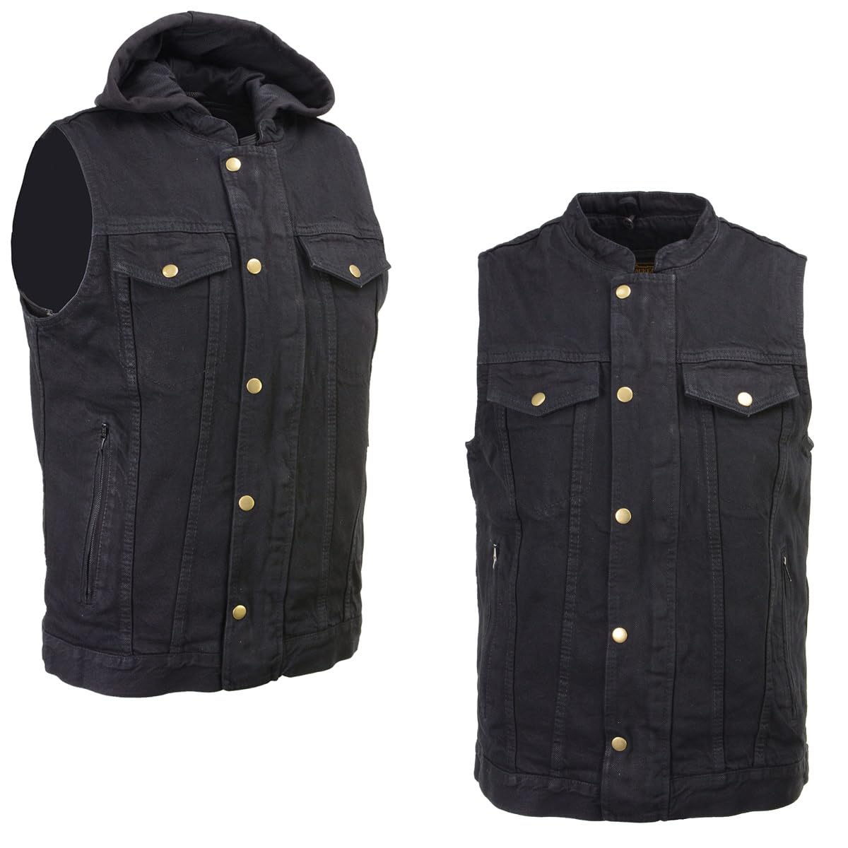 Milwaukee Leather MDM3020 Men's Black Denim '5-in-1' Club Style Vest with Removable Hoodie-MD