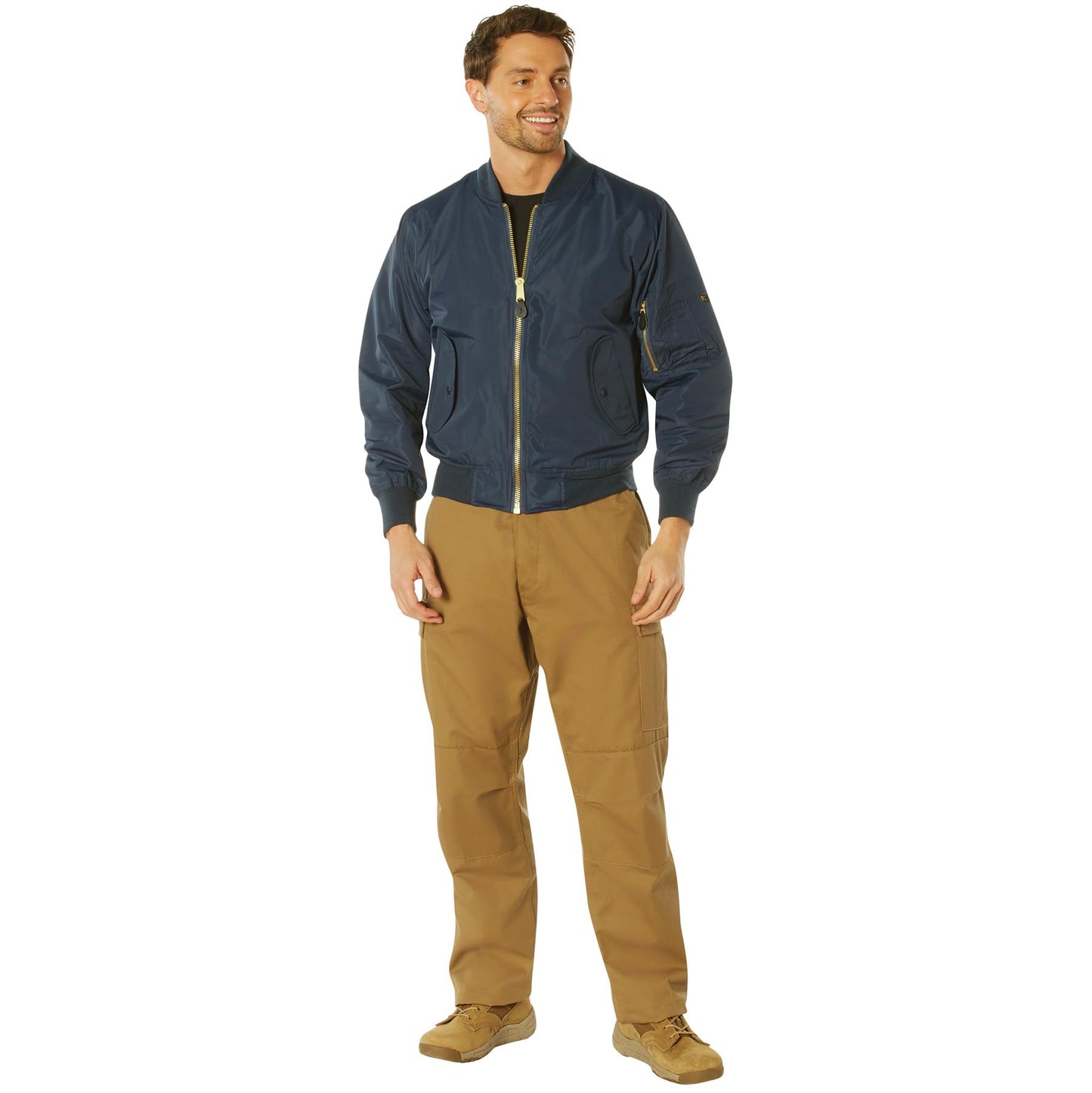 Rothco Lightweight Enhanced Nylon MA-1 Flight Jacket – Bomber Style Spring Fall Coat, Navy Blue, L