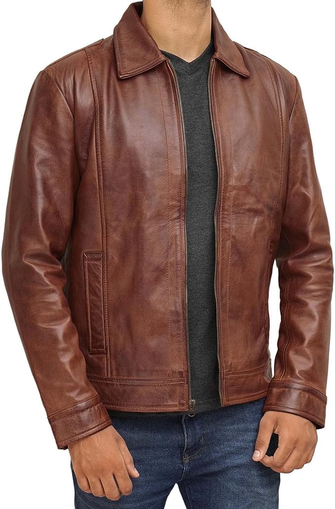 Decrum Vintage Leather Jacket - Lambskin Brown Leather Jackets Men | [1100374] Jose Cognac, L