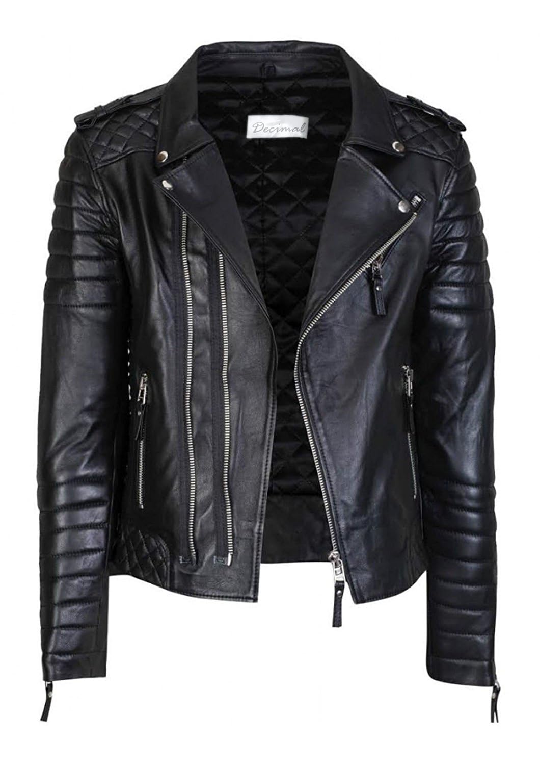 DECIMAL Men's Black REAL Lambskin Leather Biker Jacket VINTAGE GENUINE MOTORCYCLE JACKETS FOR MEN (US, Alpha, Medium, Regular, Regular, C BLACK)