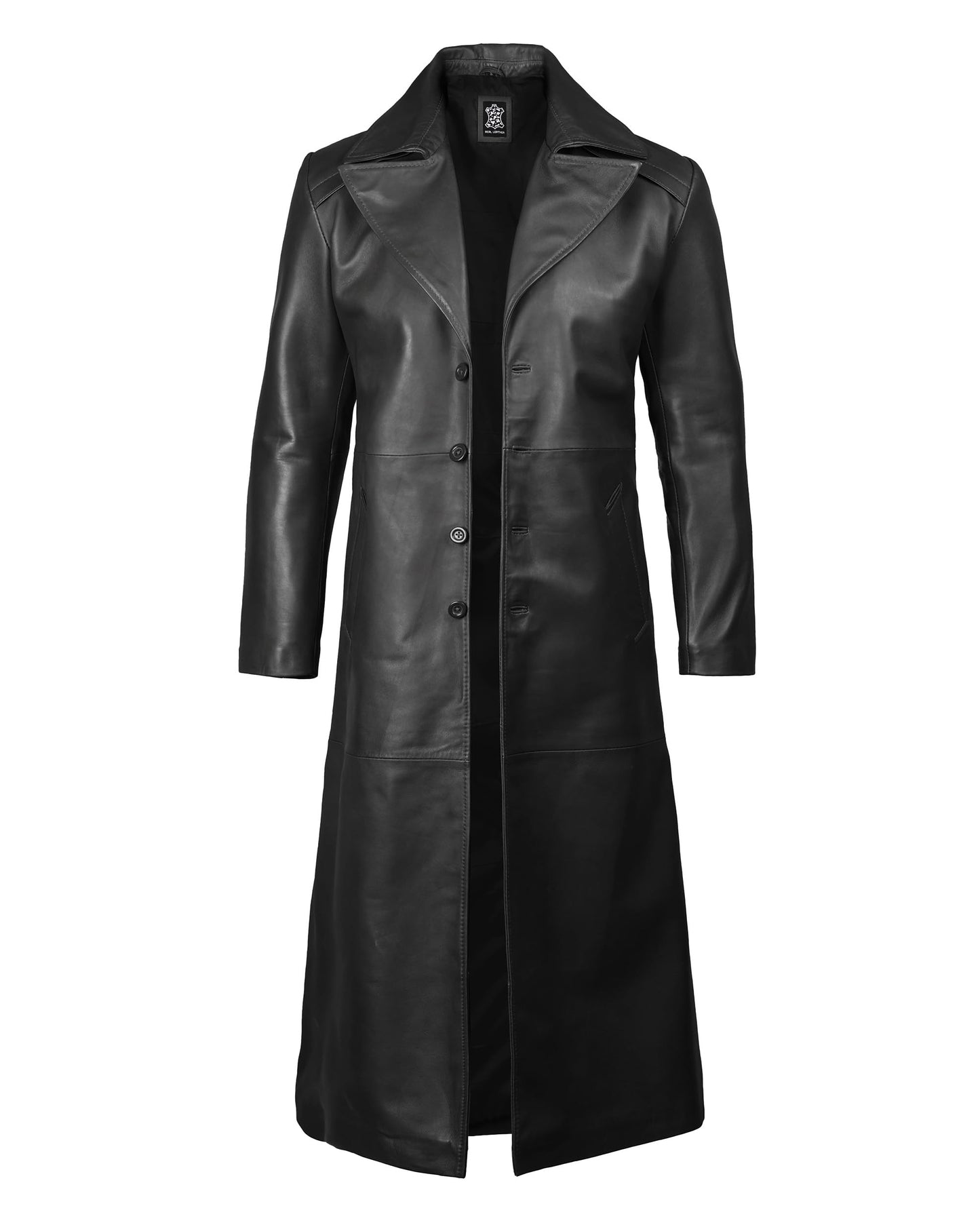 Blingsoul Black Winter Real Leather Overcoat | [1500285] Jackson Black Long Coat Jacket, XL