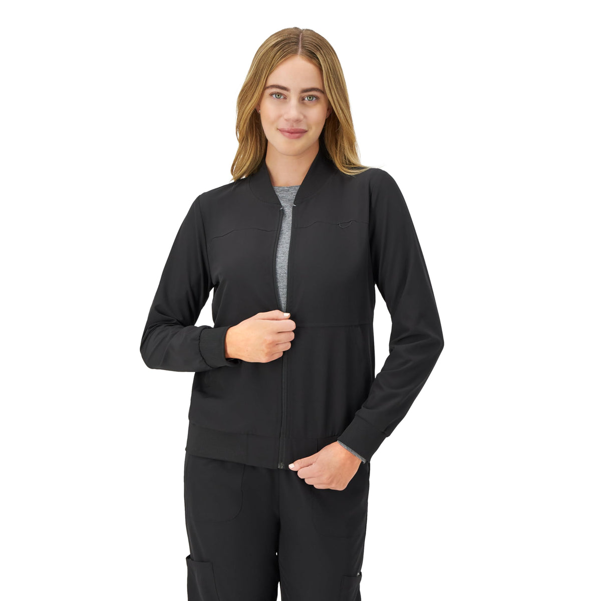 Hanes Women's Scrubs Bomber Jacket, Zip-Up Healthcare Scrub Jacket for Women, Moisture Wicking