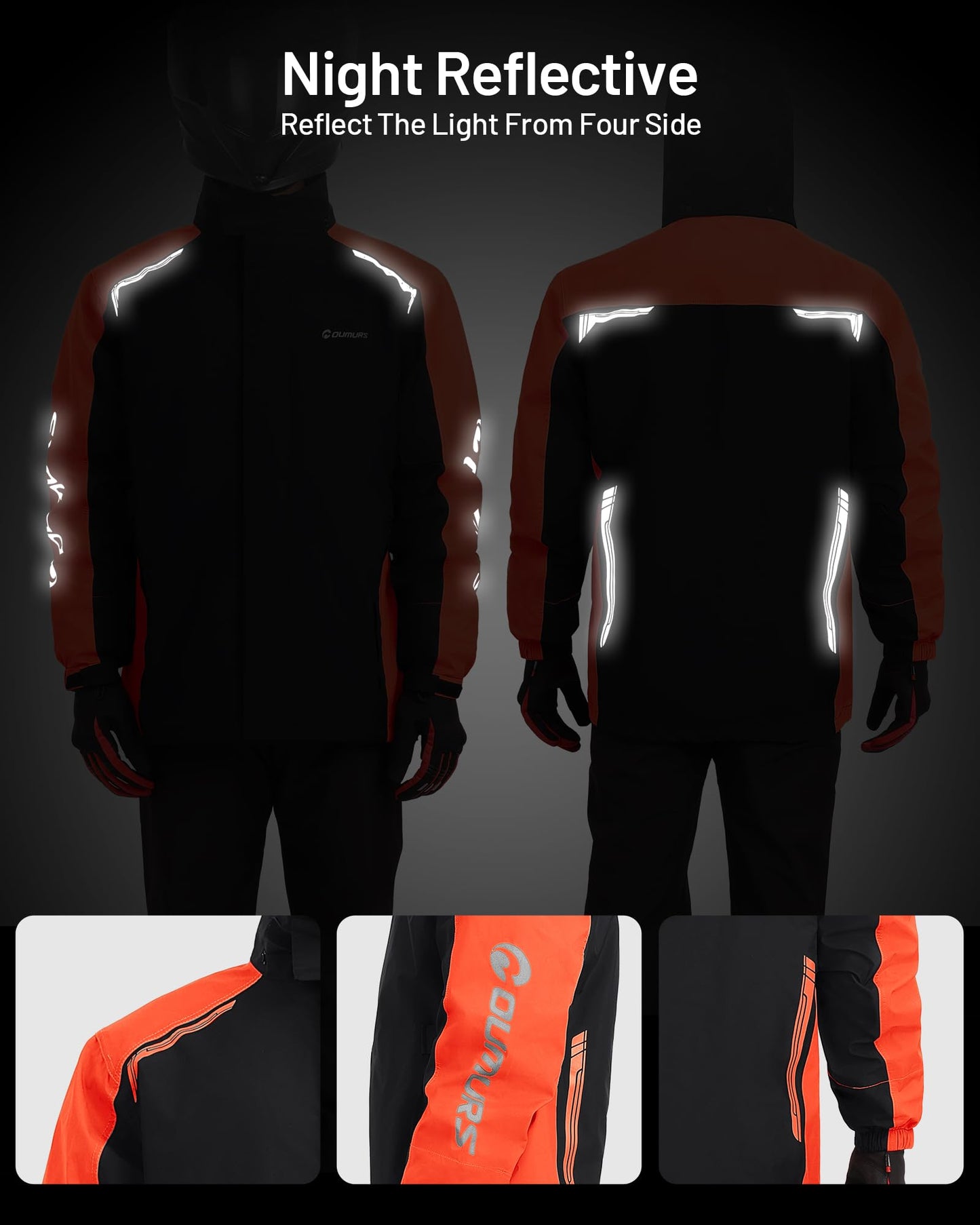Oumurs Motorcycle Rain Suit - Waterproof Jacket & Pants for Men & Women, Lightweight Nylon, Reflective, Multi-purpose for Riding, Fishing, Golf, Hunting, Camping