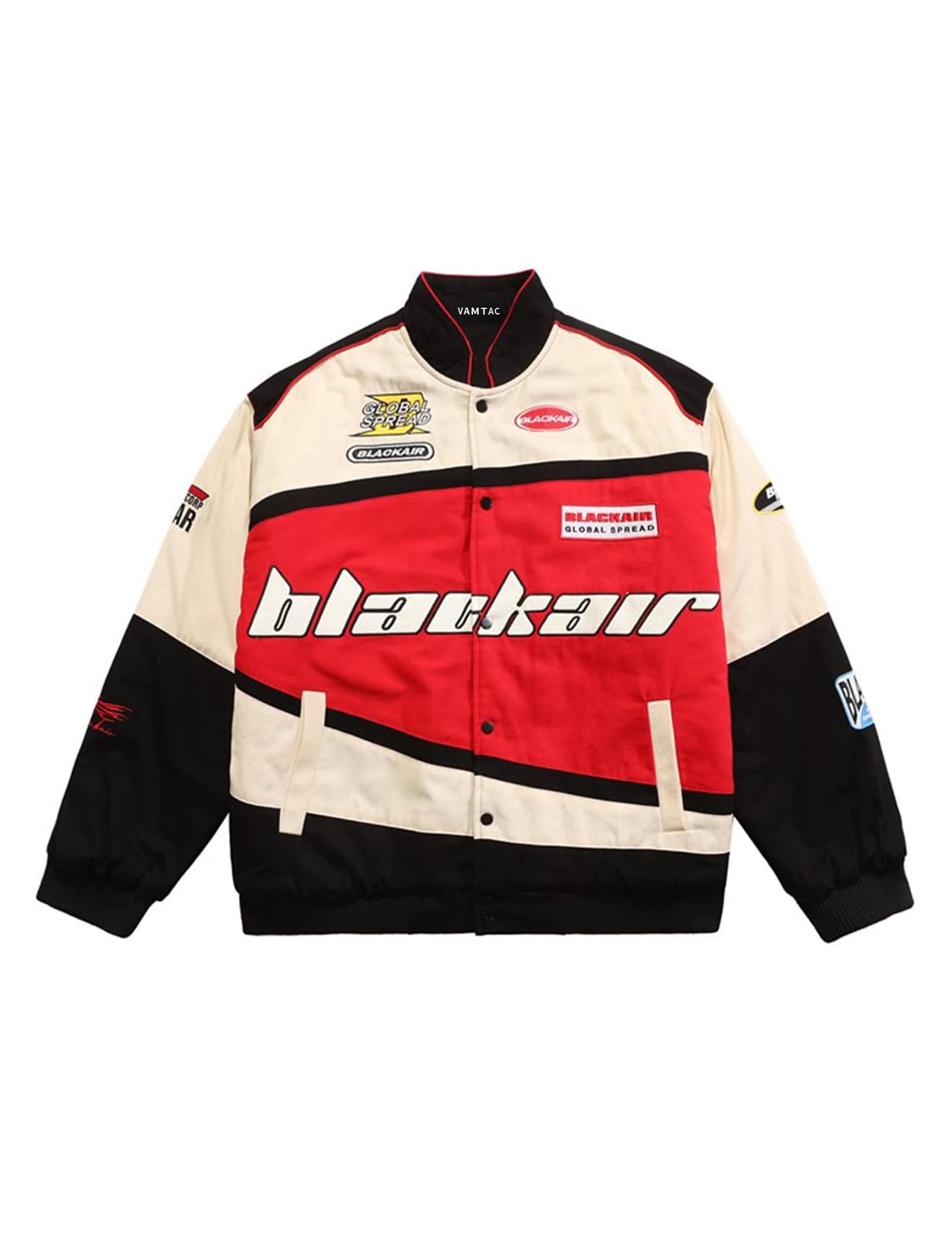 Vamtac Mens Varsity Baseball Jacket Bomber Cotton Vintage Racing Coats Streetwear with Pocket