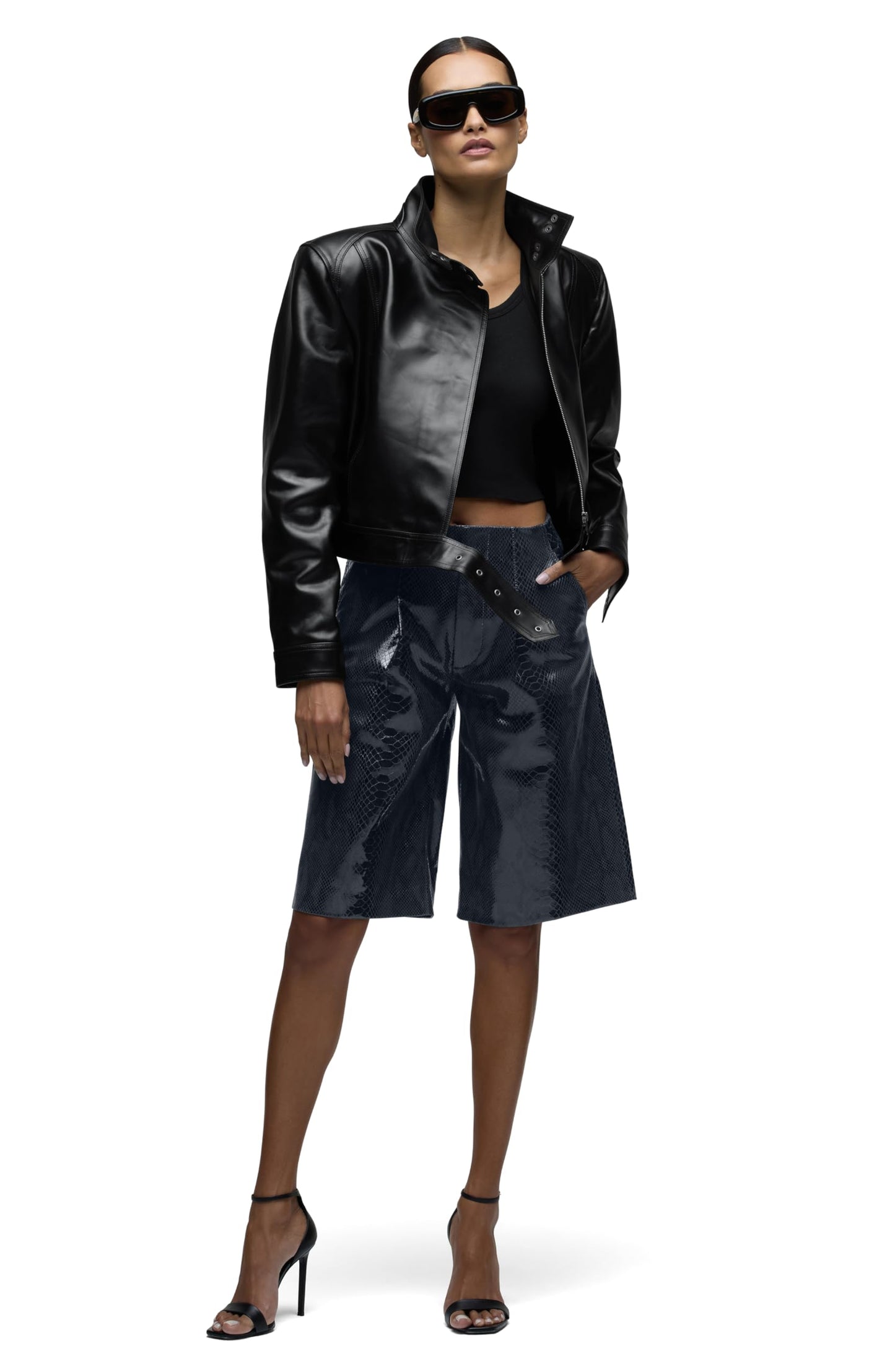 HUDSON Women's Brooks Nader Sarah Jane Leather Jacket, Jet Black, Large