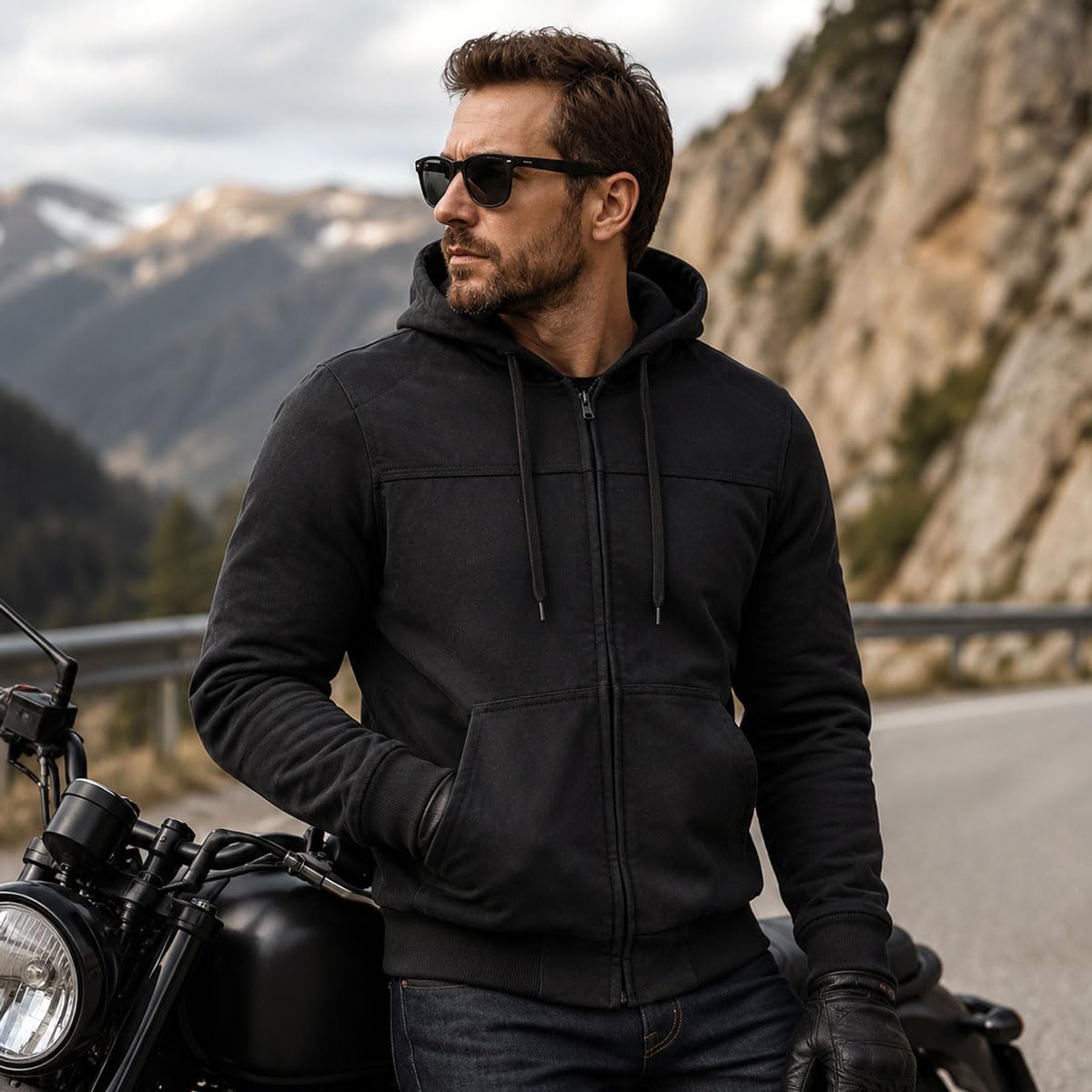 Milwaukee Leather Men's Streetguard Riding Hoodie - Aramid Reinforced with CE Shoulder and Elbow Armor - Large Black