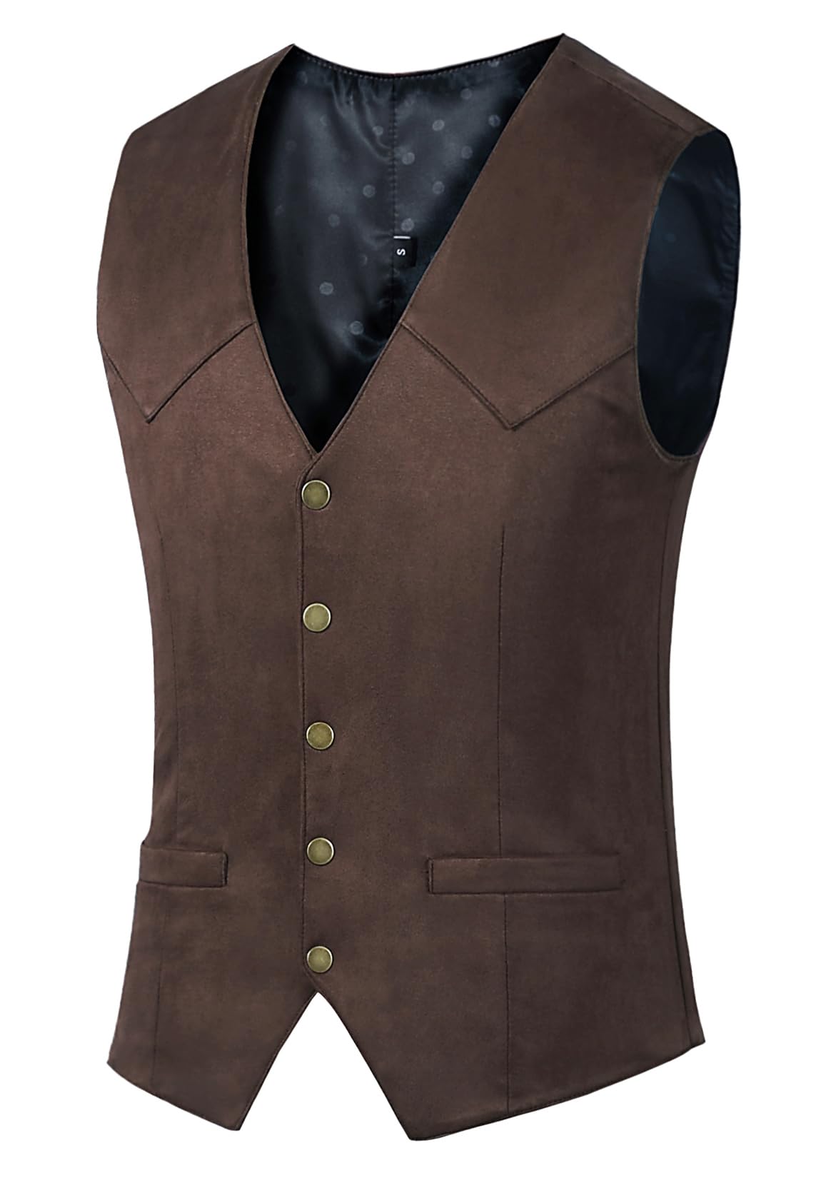 JULUOYIE Men's Suede Leather Vest Vintage Cowboy Waistcoats Wedding Slim Fit Sleeveless Jacket Brown