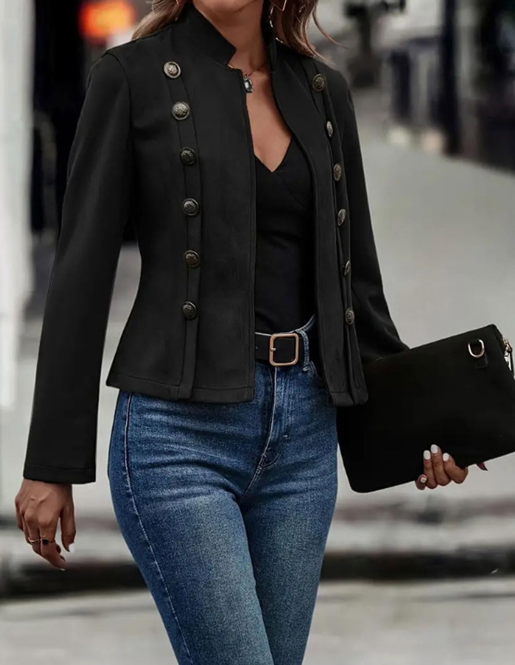 utcoco Women's Faux Suede Leather Jacket Casual Long Sleeve Blazer Jacket Coat 2025 Fall Outfits (Large, Black)