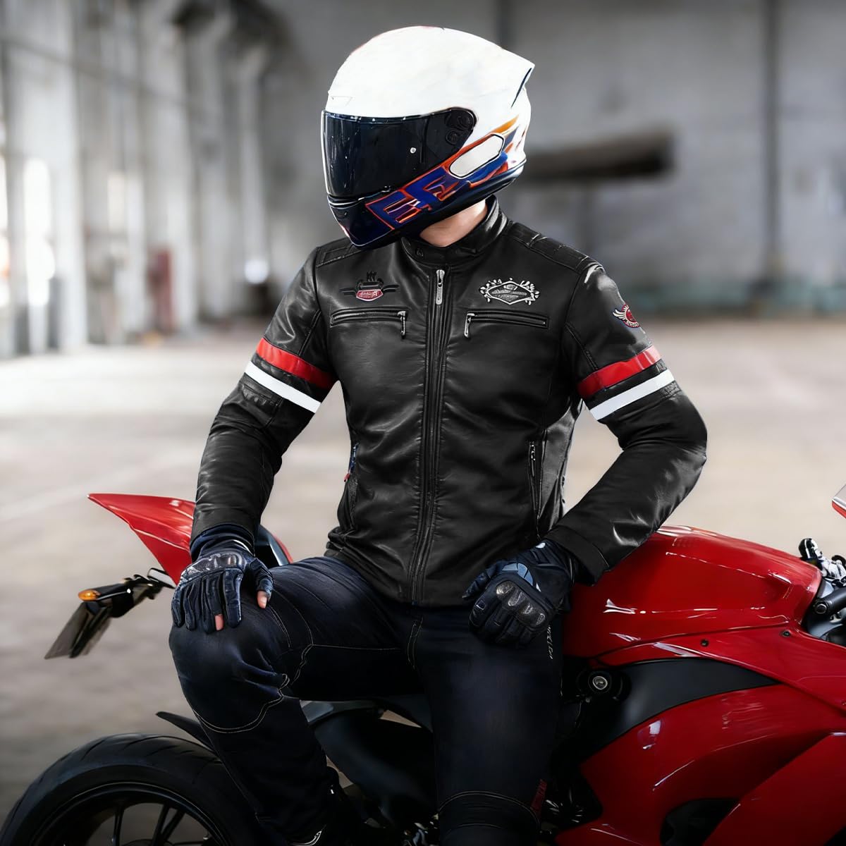 YXYSZZ Men's Motorcycle Jacket Faux Leather Zipper Coat Cycling Windproof(L,Z2906bk)