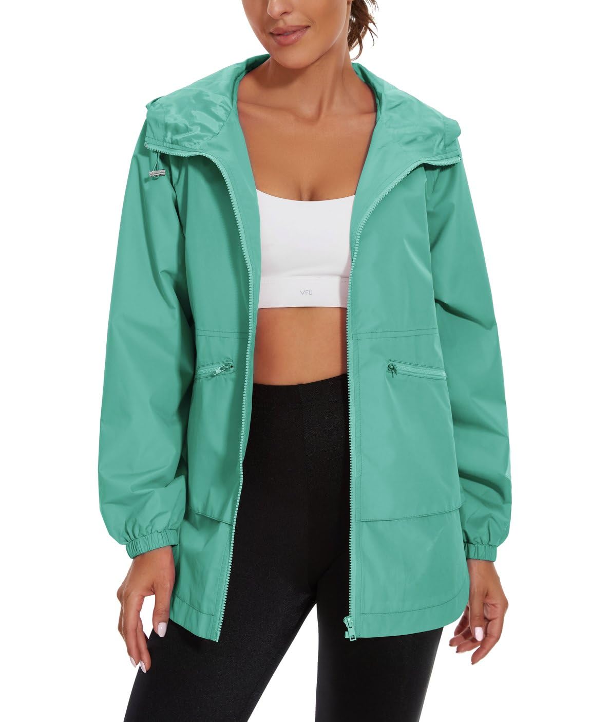 PESION Rain Jacket Women Lightweight Waterproof Raincoat with Hood Cycling Biker Jackets, Lake Green