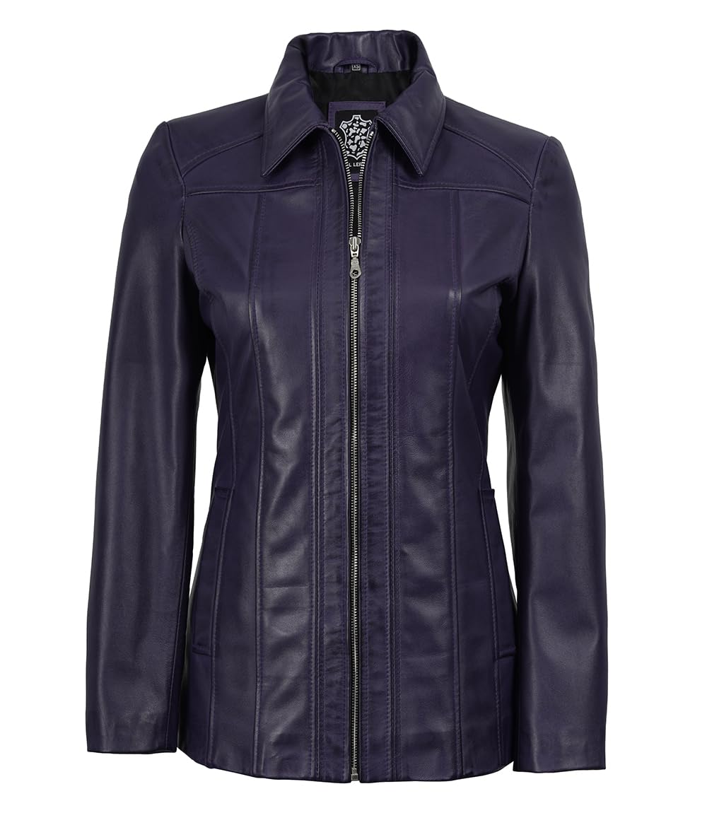 Decrum Purple Leather Coat for Women - Womens Leather Jacket | [1332053] Marsha Purple Wax, M