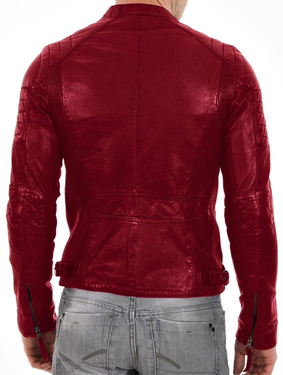 DECIMAL Men's Black & BROWN Genuine Lambskin Leather Biker Jacket VINTAGE REAL MOTORCYCLE JACKETS FOR MEN (M, RED)