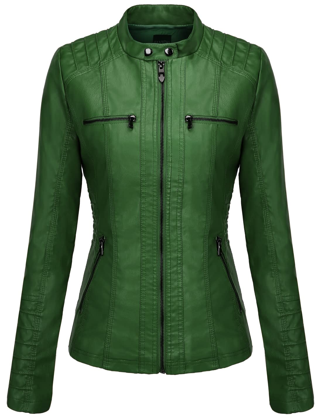 Tanming Womens Faux Leather Jacket Hooded Moto Biker Coat Outerwear Fall Fashion Outfits Winter Clothes