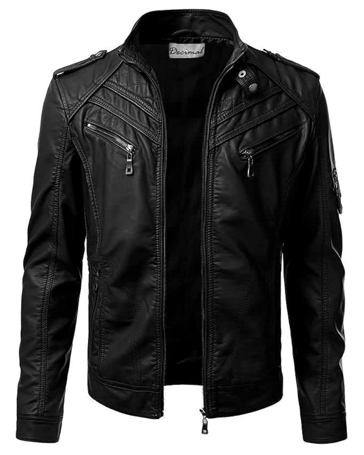 DECIMAL Men's Black Genuine Lambskin Leather Biker Jacket VINTAGE REAL MOTORCYCLE JACKETS FOR MEN (X-LARGE)