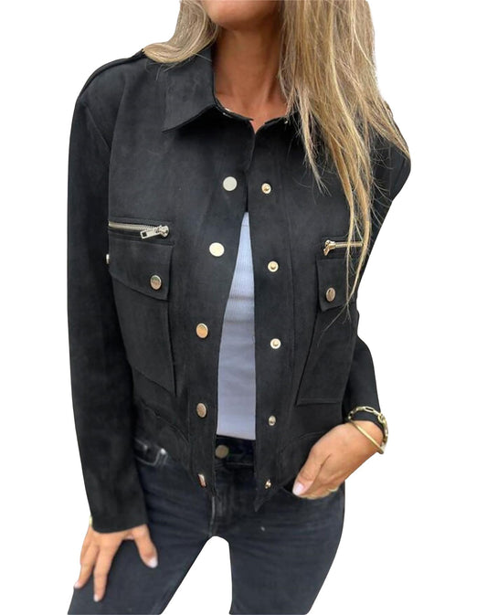 utcoco Womens Cropped Suede Leather Jacket Fashion Motorcycle Bomber Jackets Fall Winter Coats for Women 2025 (X-Large, Black)