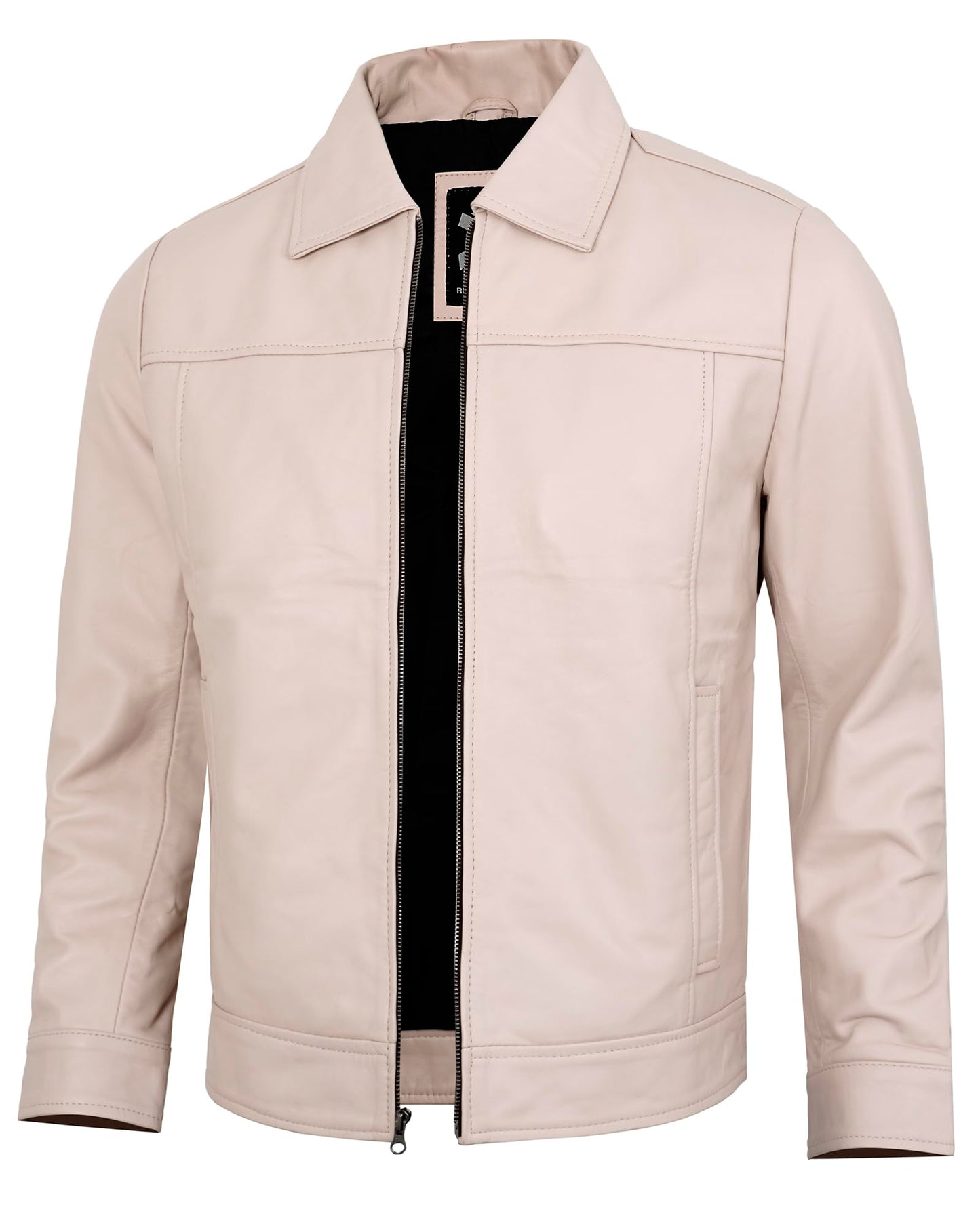 UrbanFocal Beige Leather Jackets For Men - Real Lambskin Leather Jacket Men Motorcycle | [101006805] Jhnwck Beige, XL