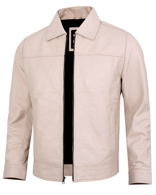 UrbanFocal Beige Leather Jackets For Men - Real Lambskin Leather Jacket Men Motorcycle | [101006805] Jhnwck Beige, XL