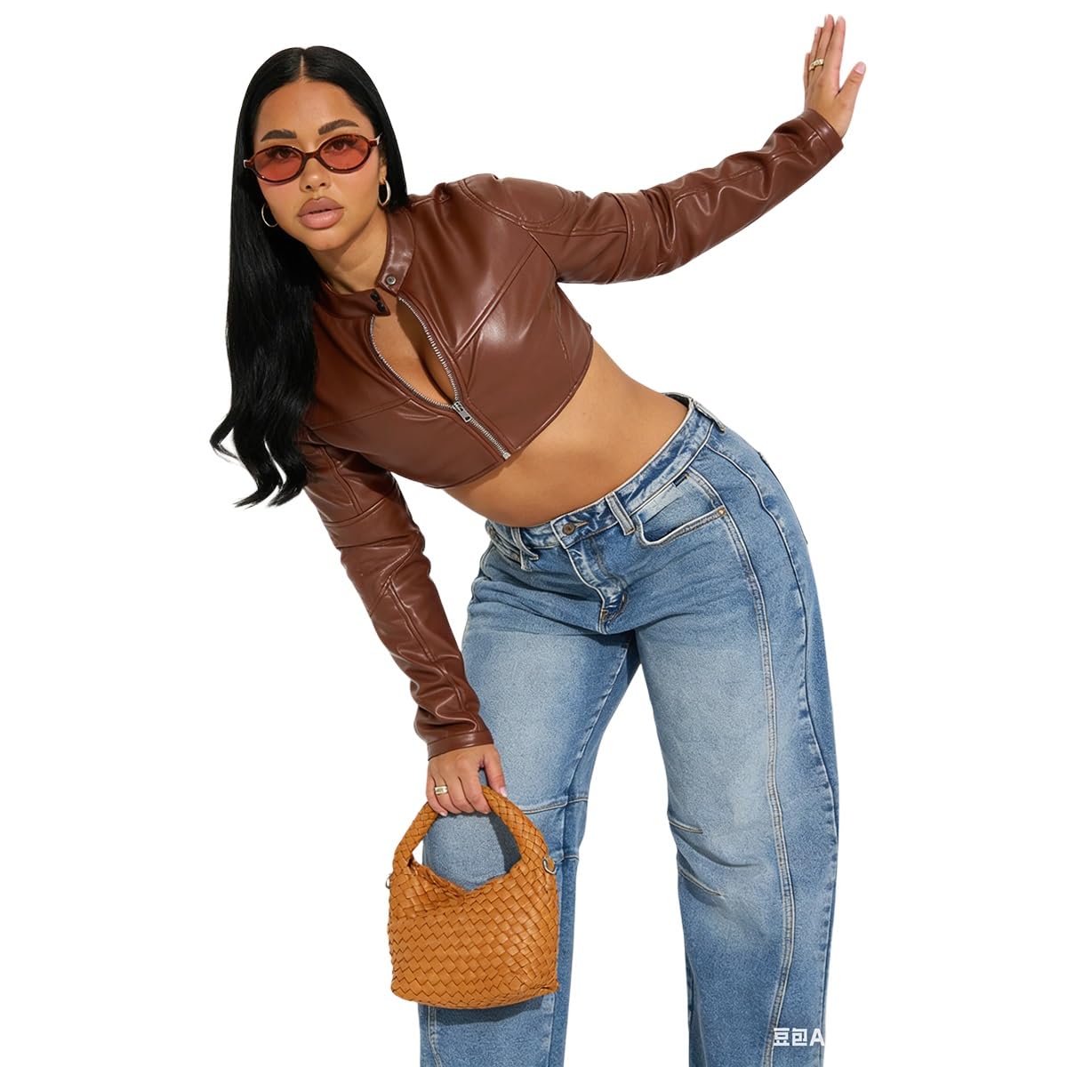 Charyeah Women's Faux Leather Jacket Cropped Leather Jacket Women Bomber Motorcycle Jacket y2k Jacket (US, Alpha, Small, Regular, Regular, Brown)