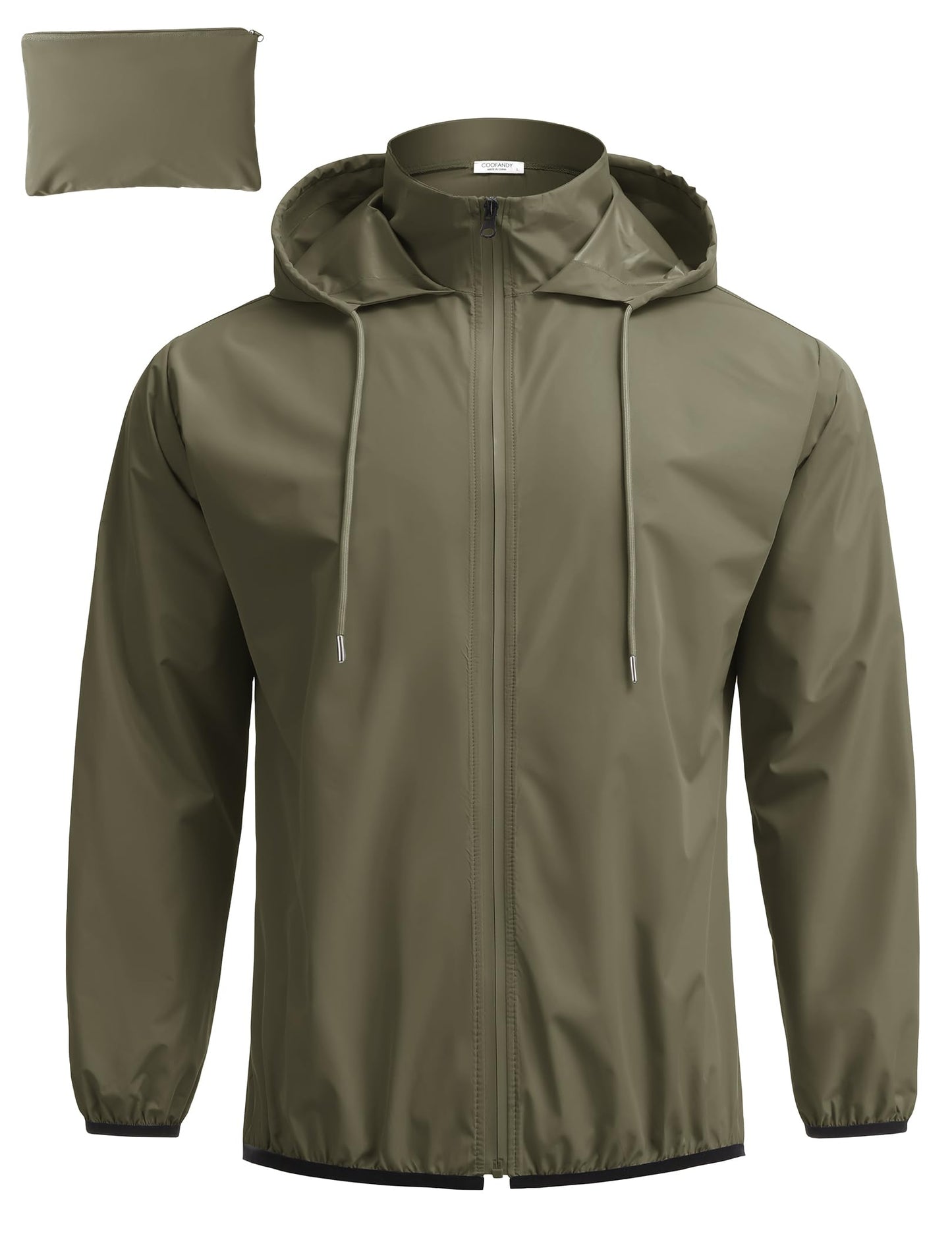 COOFANDY Mens Packable Rain Jacket Lightweight Breathable Raincoat Polyester Waterproof Windbreaker Jacket Army Green Large