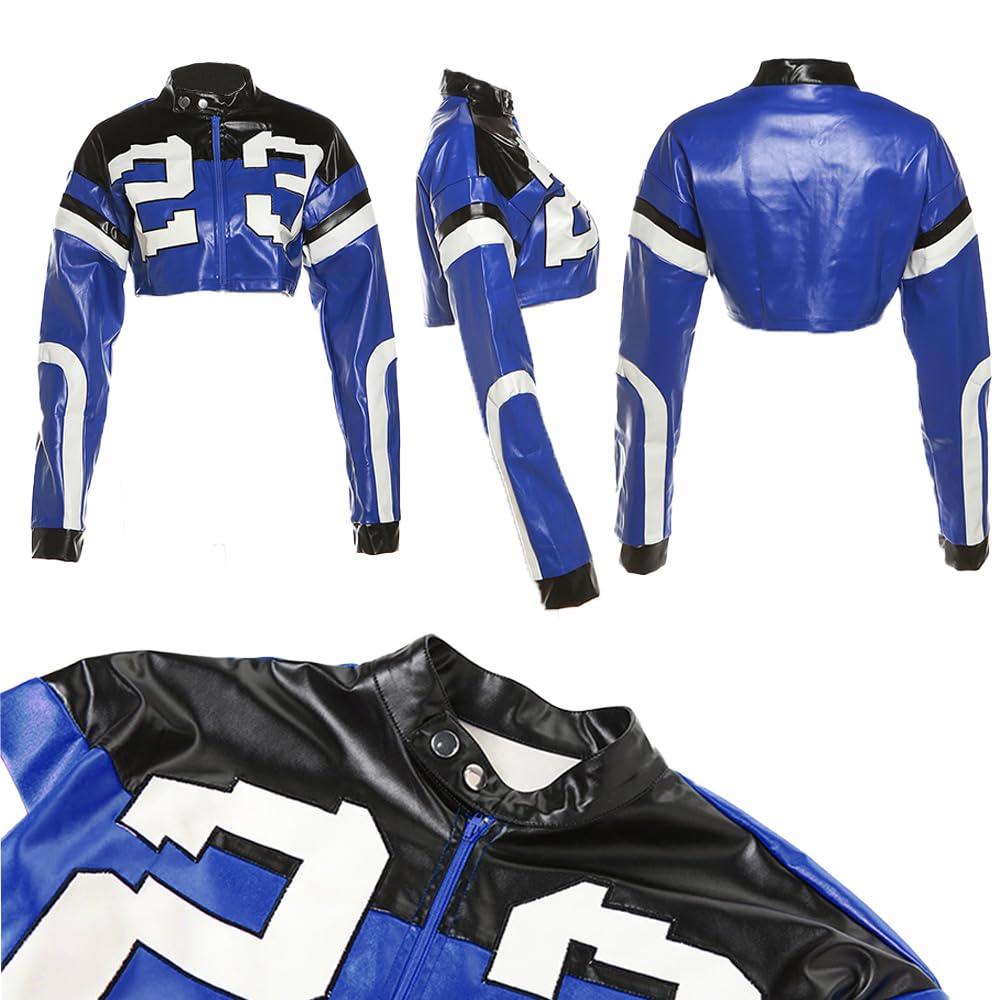 VOIKERDR Leather Jacket Cropped Jacket Motorcycle Jacket Y2K Letter Bomber Jacket Women Faux Leather Jacket Streetwear